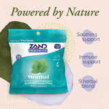 Close-up of ZAND daily wellness Menthol Lozenges with zinc ingredients