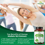 Close-up of Zazzee Extra Strength Mullein Extract capsules