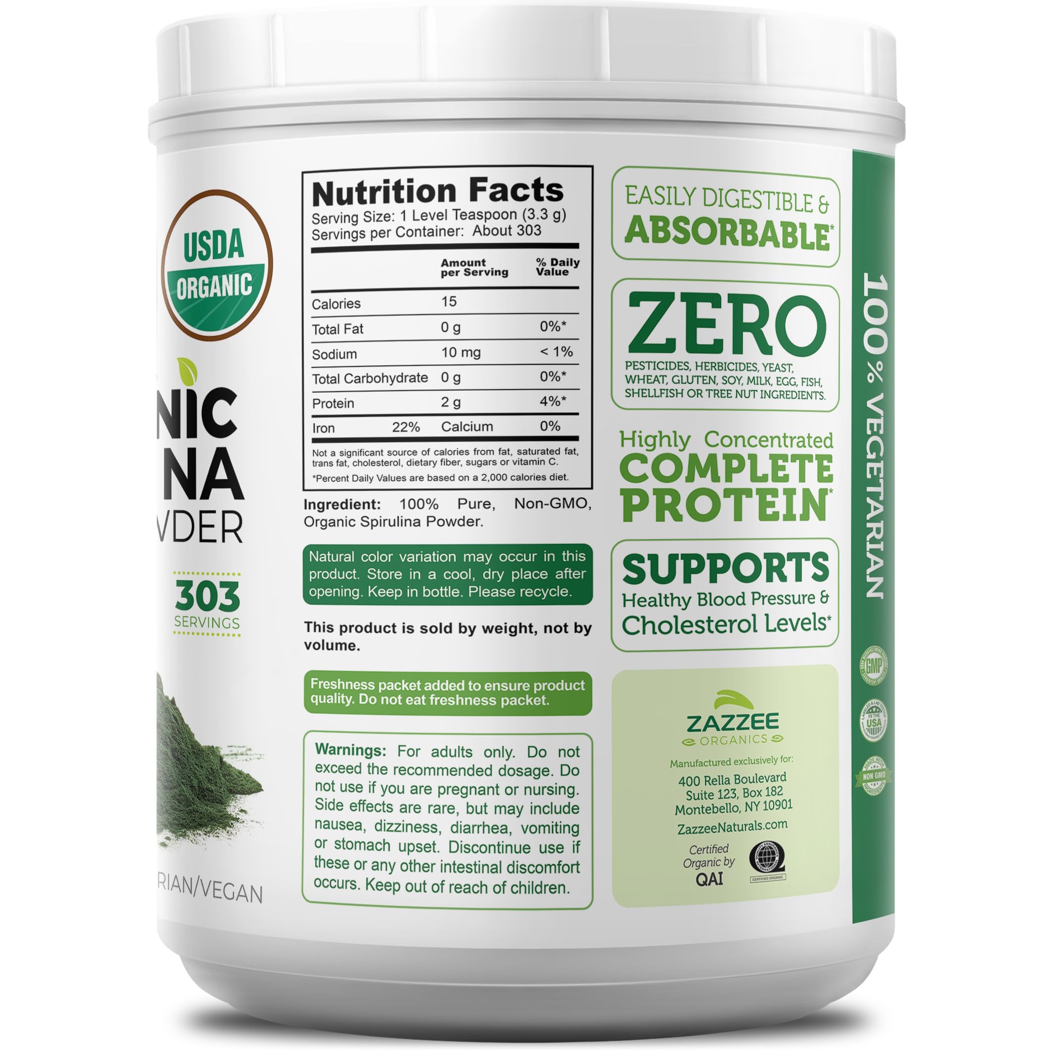 Close-up of Zazzee Spirulina Powder texture