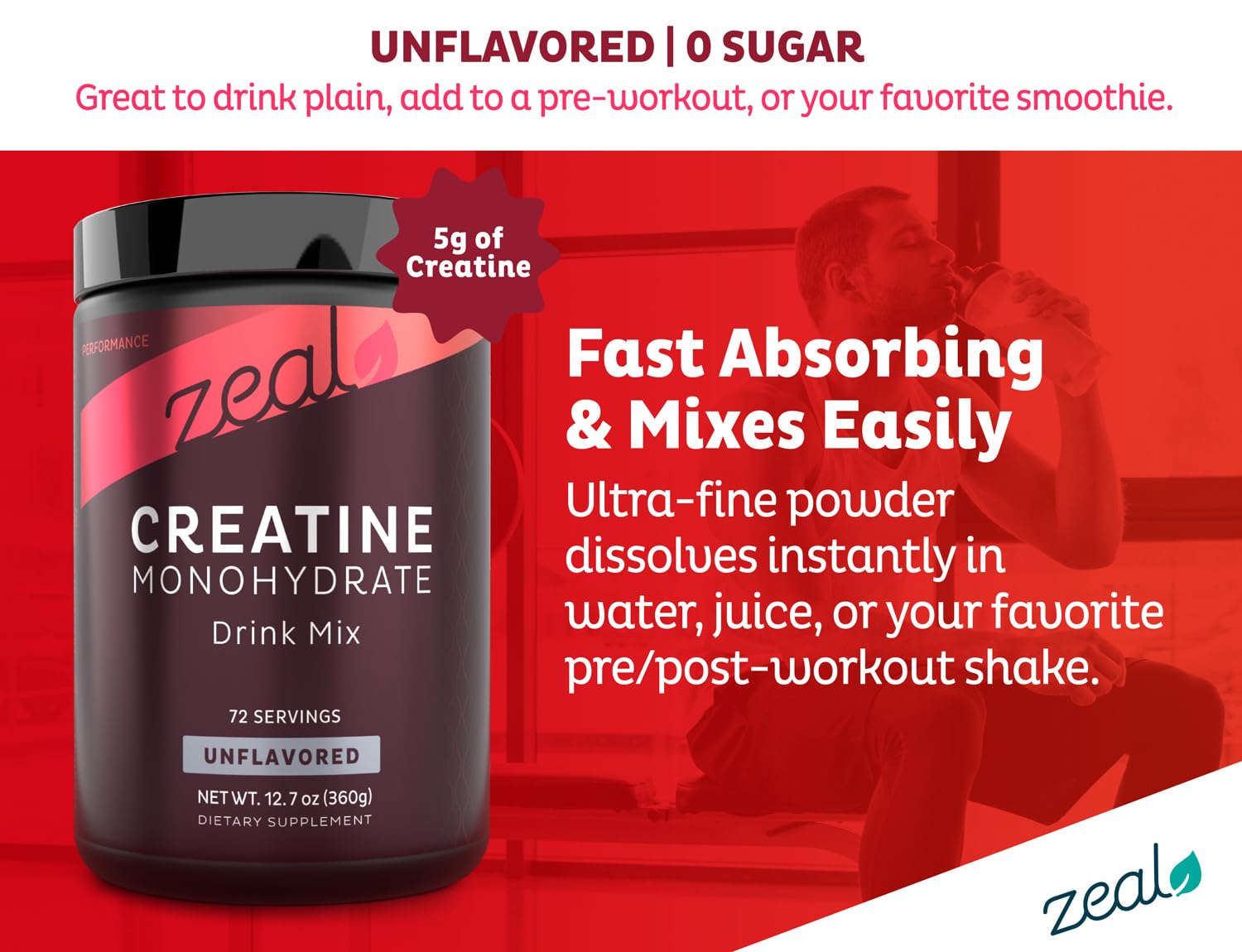 Close-up of Zeal Naturals Creatine Monohydrate powder texture