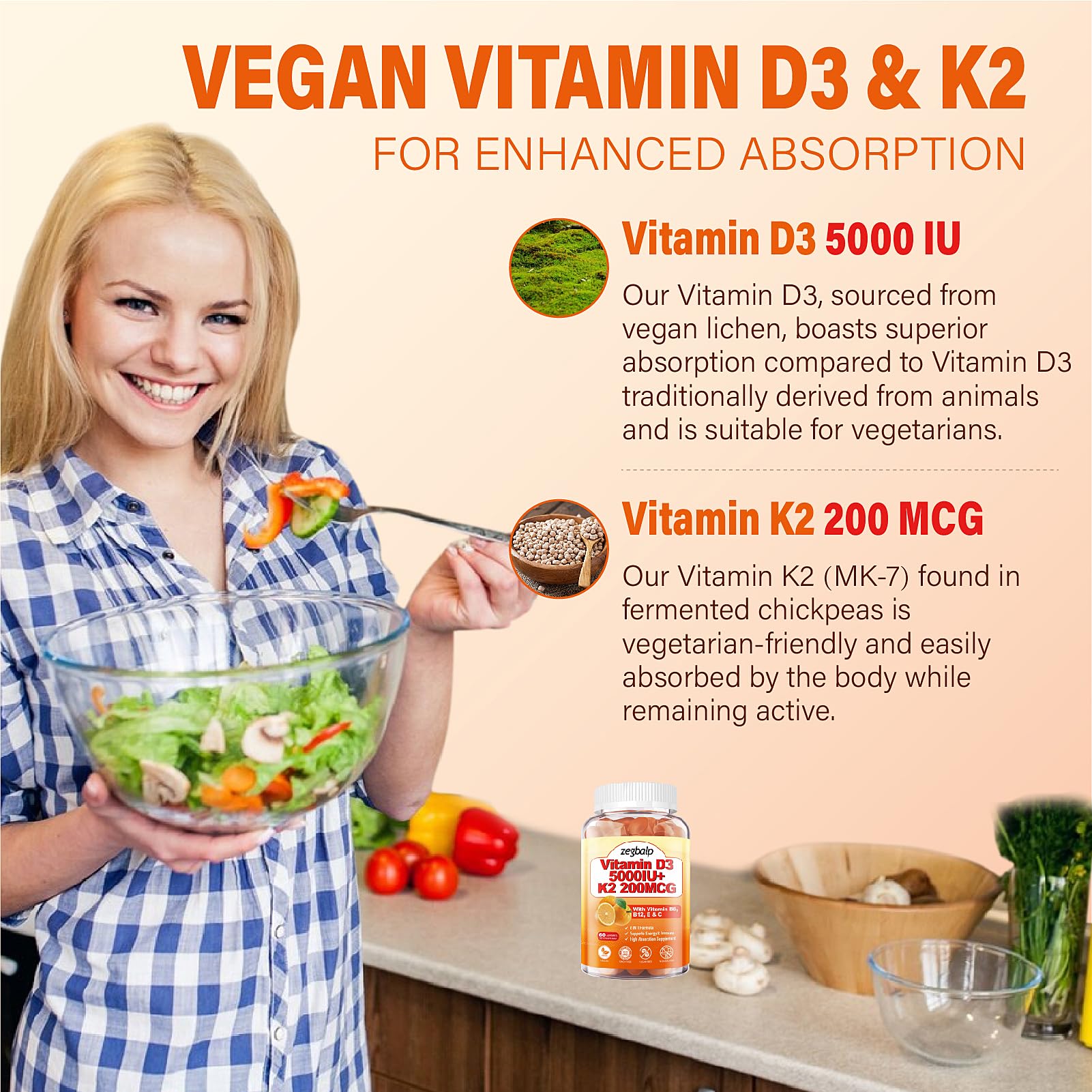 Close-up of ZEGBALP Vitamin D3 + K2 Gummies