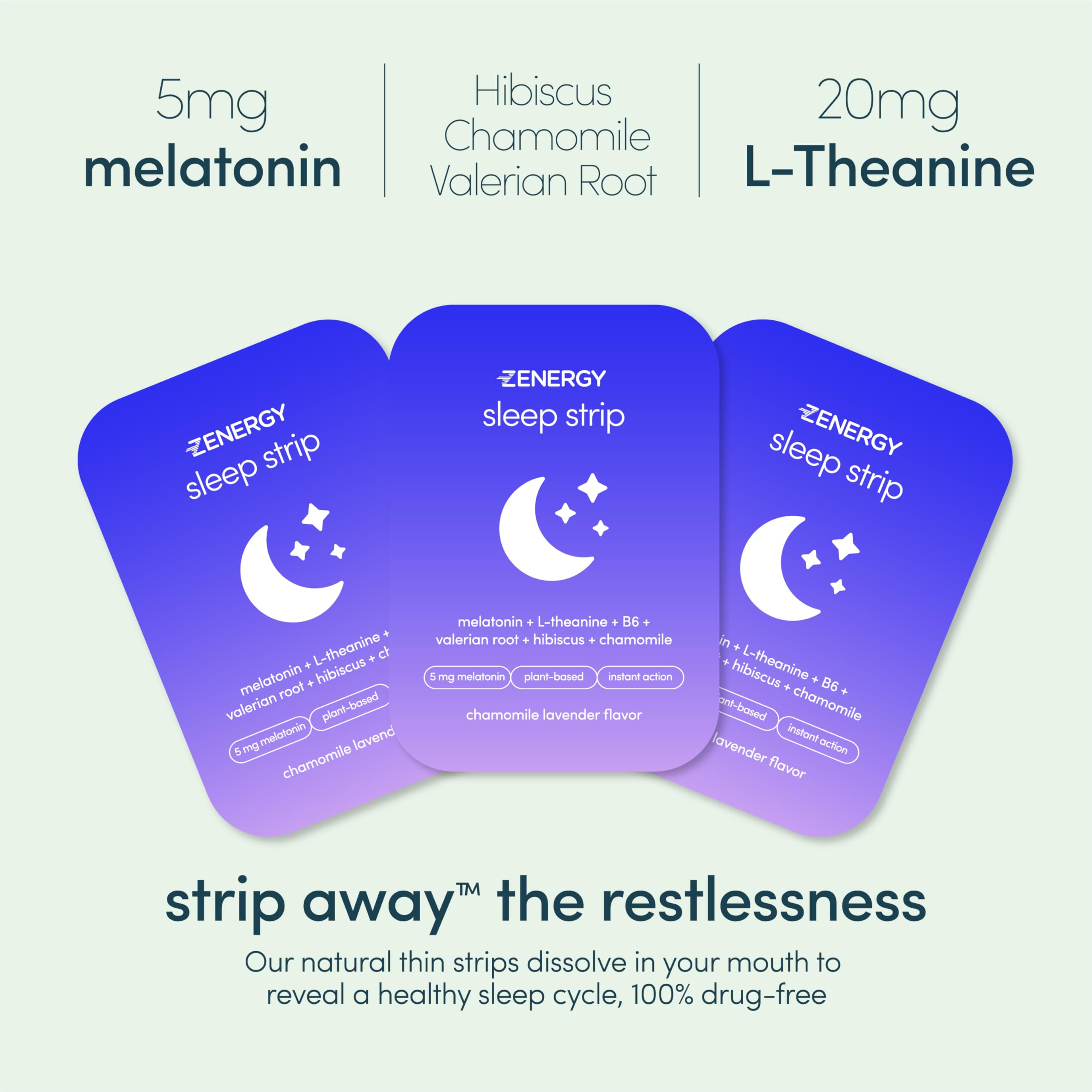 Close-up of ZENERGY Sleep Strips showing the herbal ingredients