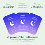 Close-up of ZENERGY Sleep Strips showing the herbal ingredients