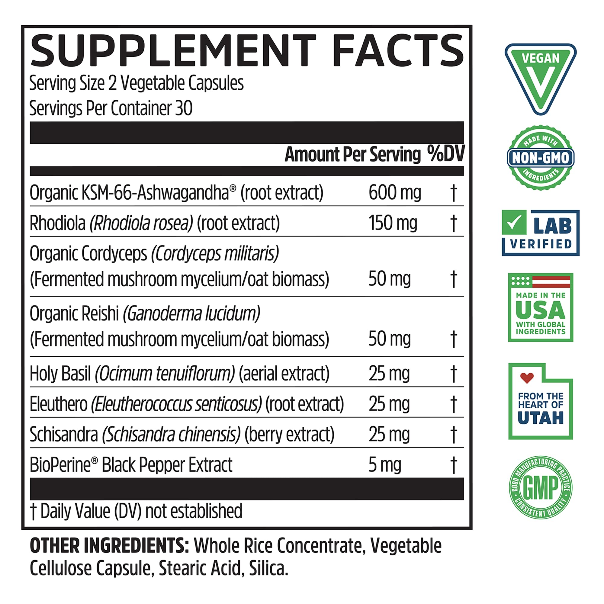 Close-up of ZHOU Ashwagandha and Rhodiola Rosea capsules