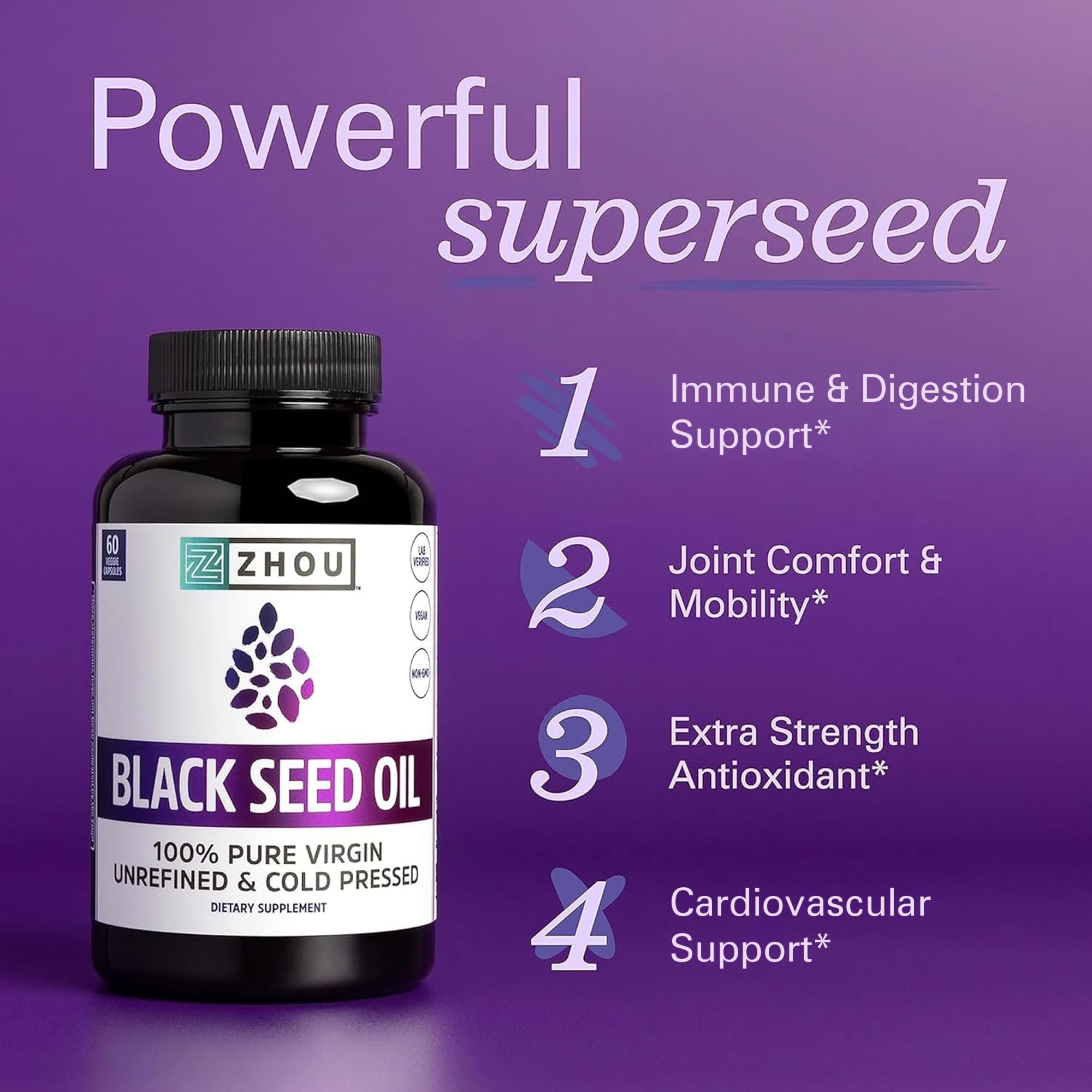 Close-up of ZHOU Black Seed Oil liquid with dropper