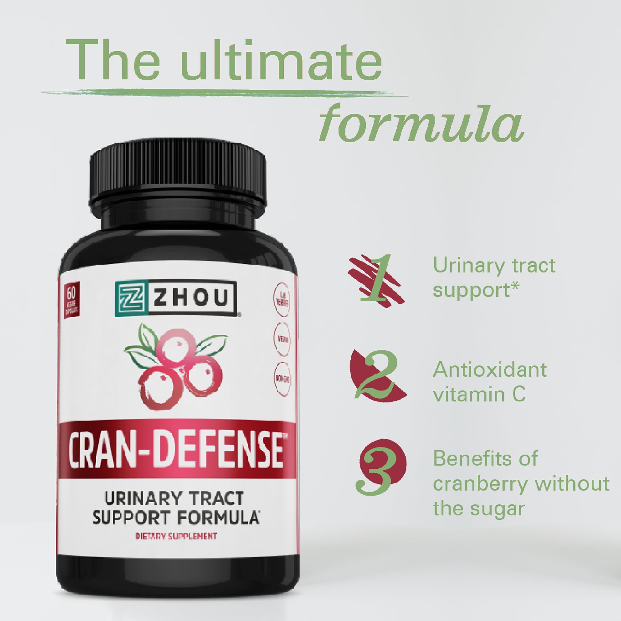 Close-up of ZHOU Cranberry Supplement capsules