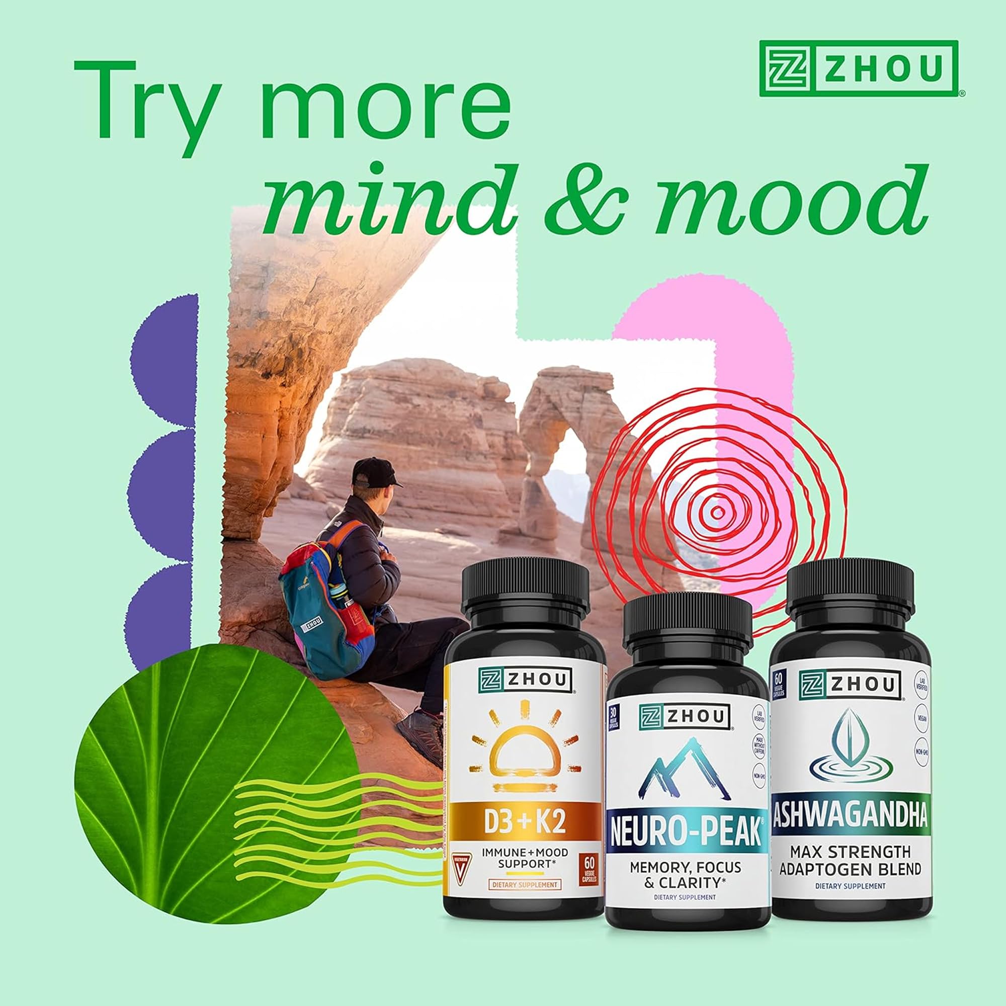 Close-up of ZHOU Energy + Focus capsule with ingredients listed