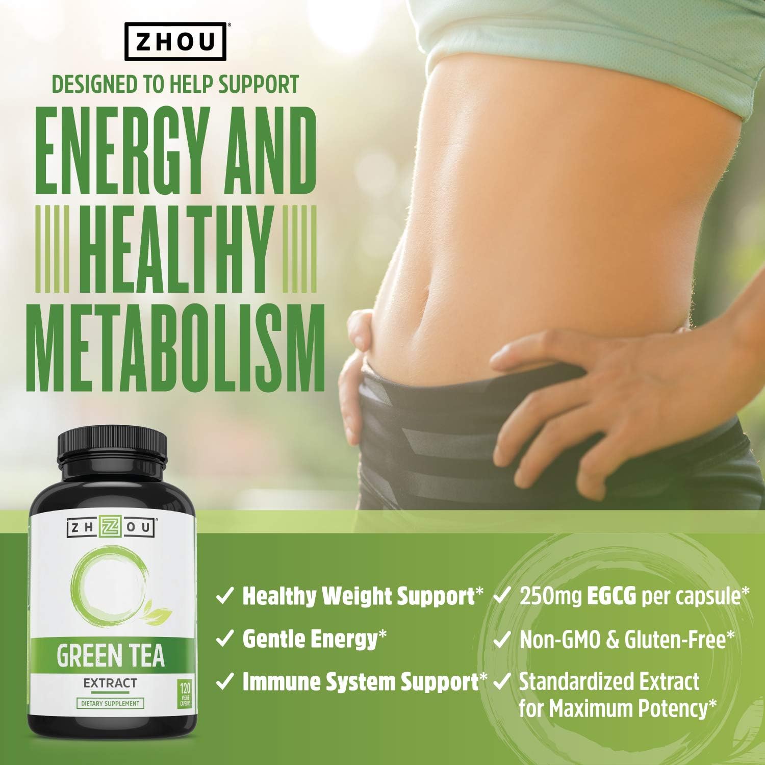 Close-up of ZHOU Green Tea Extract Capsules