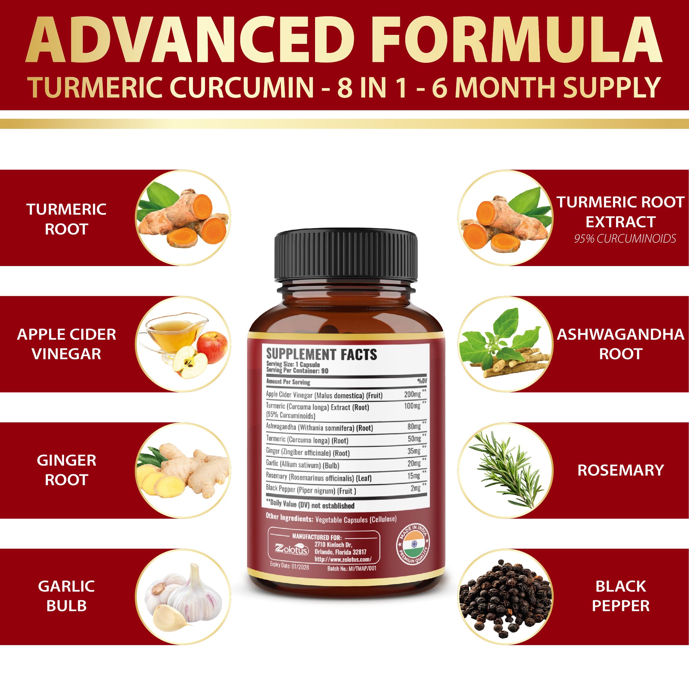Close-up of Zolotus Turmeric Curcumin ingredients