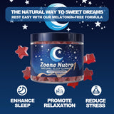 Close-up of Zoone Nutra Sleep Gummies showing sweet strawberry flavour