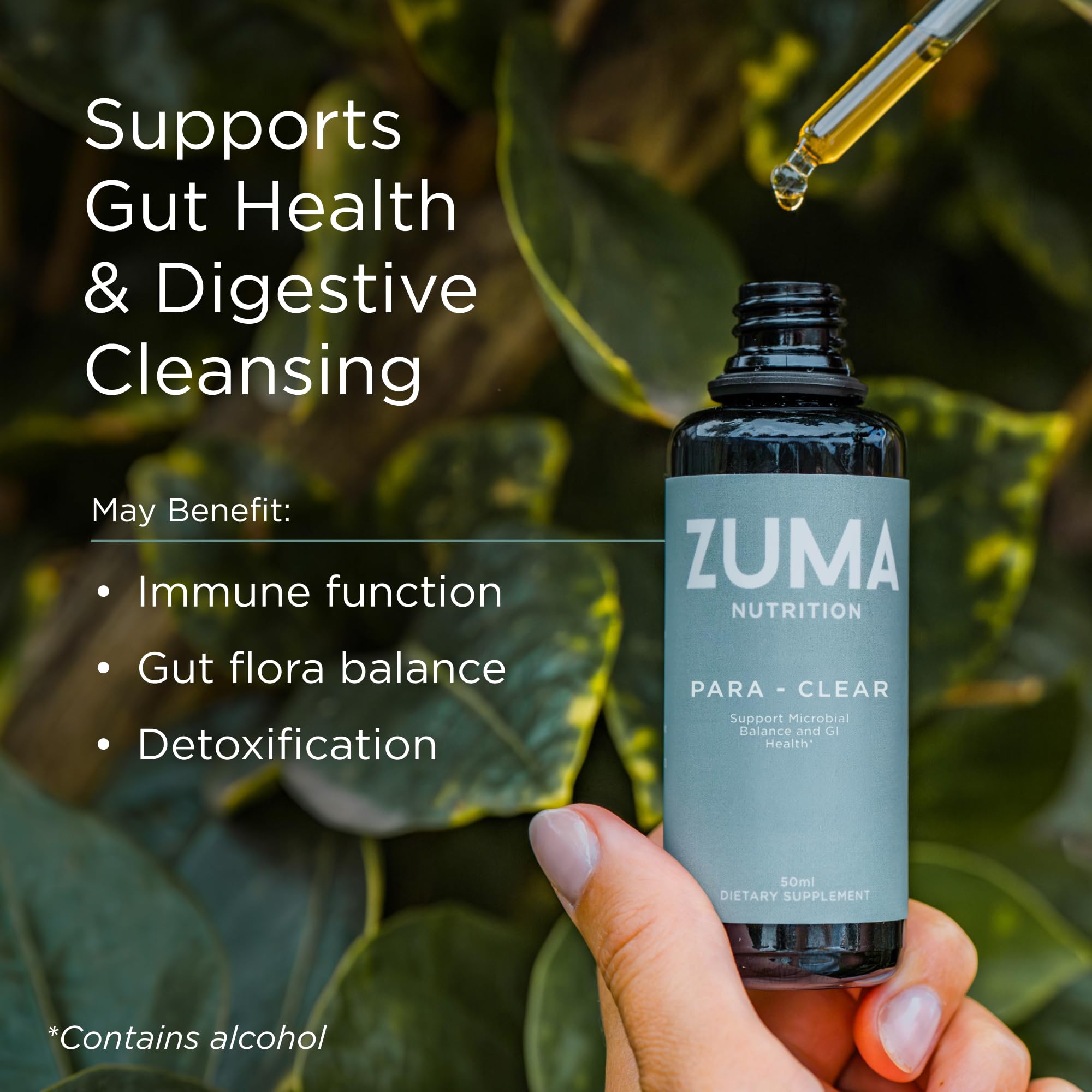 Close-up of Zuma Nutrition Para-Clear ingredients including walnut hulls and clove