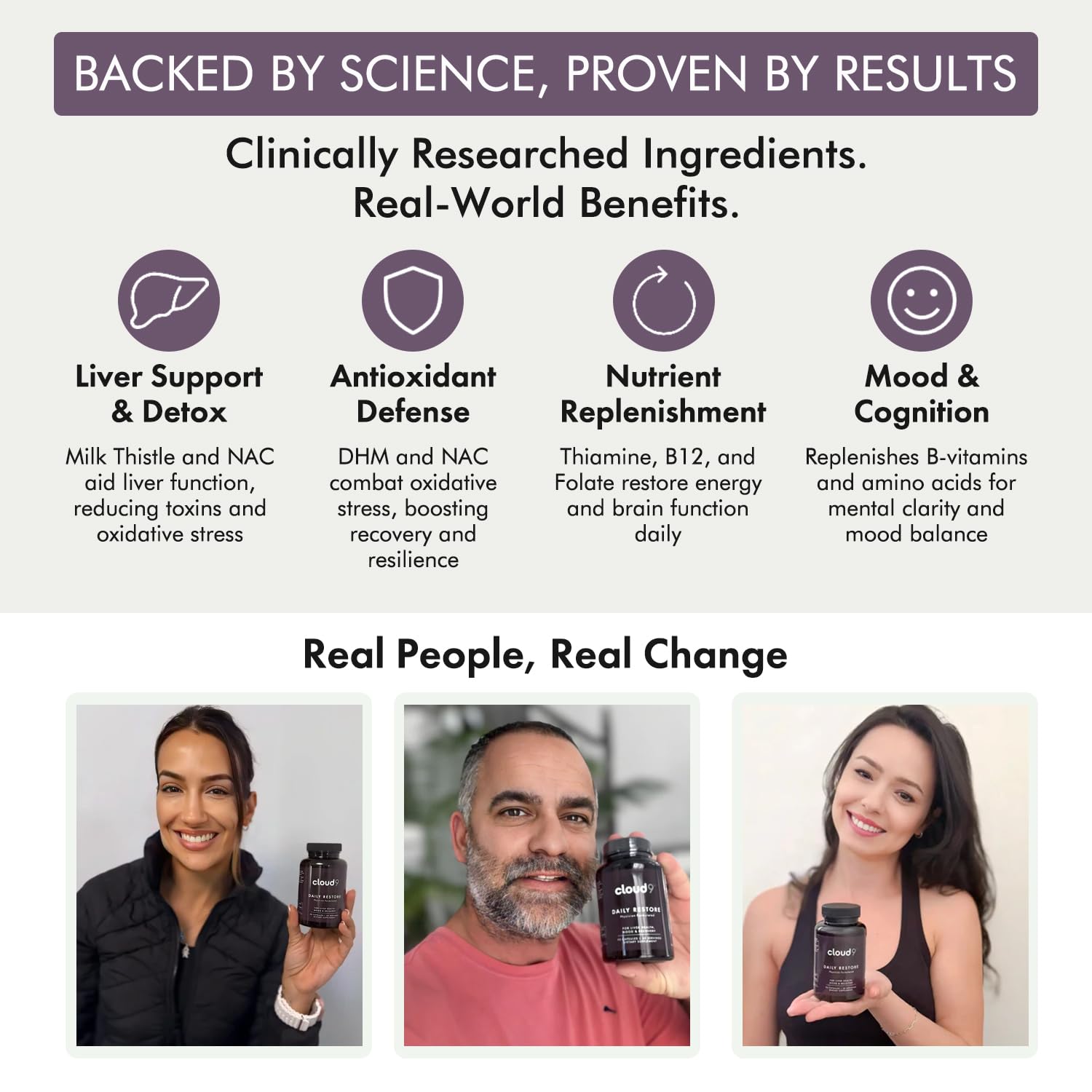 CLOUD9 BY REBOUND Liver Extracts Supplement with a glass of water