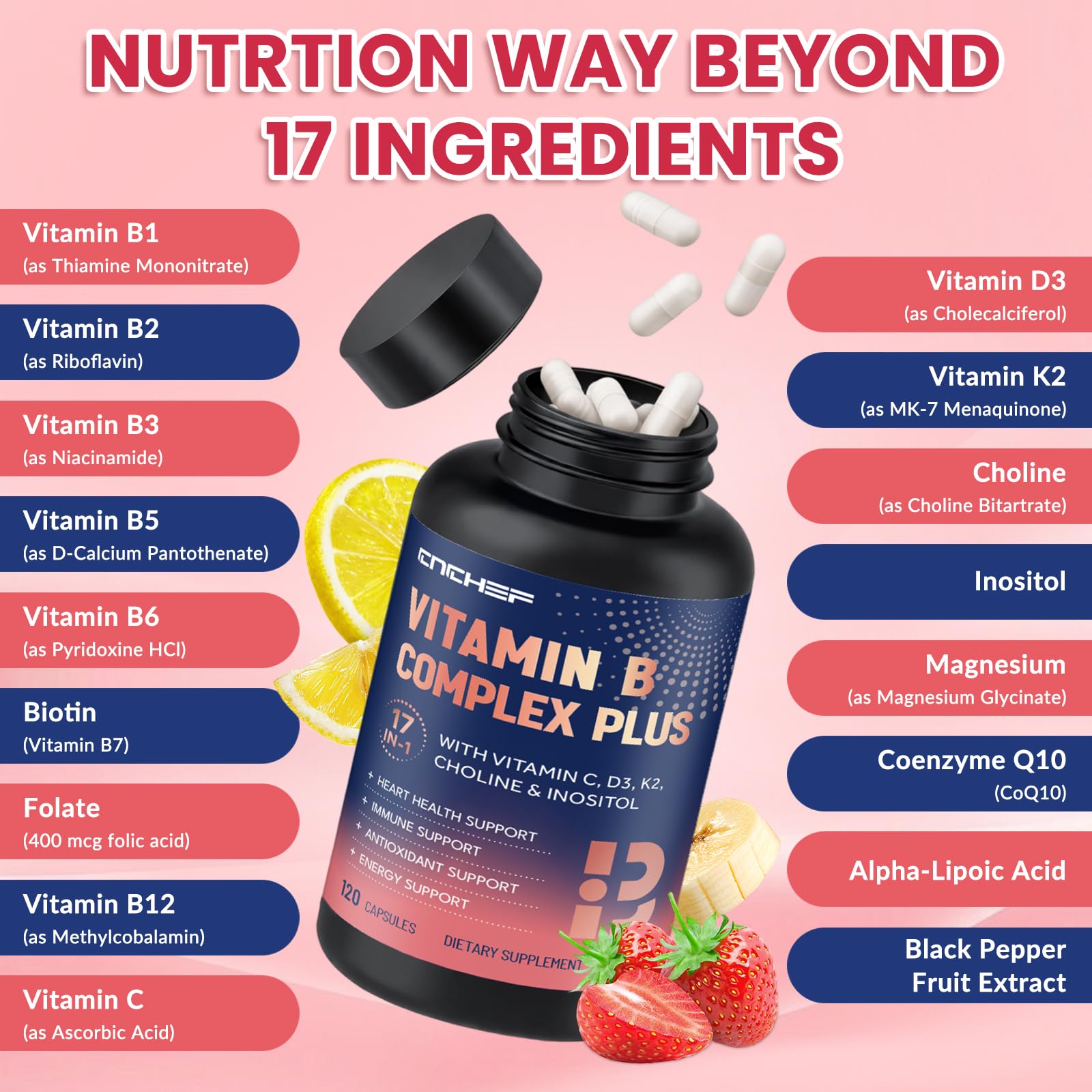 CNCHEF 17-in-1 Advanced B-Complex Plus supplement ingredients list