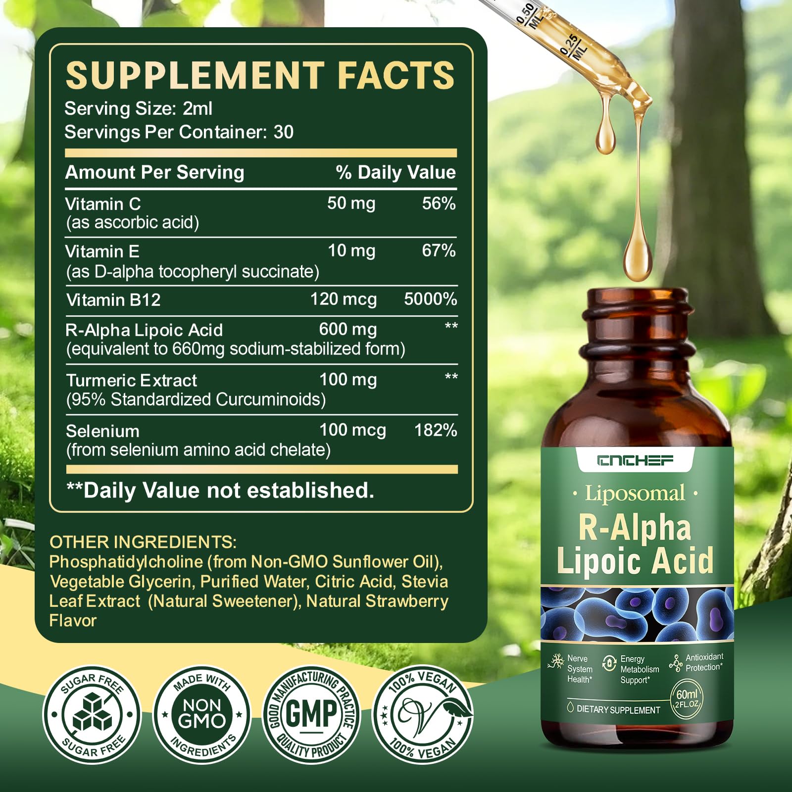 CNCHEF Alpha Lipoic Acid ingredients list on bottle