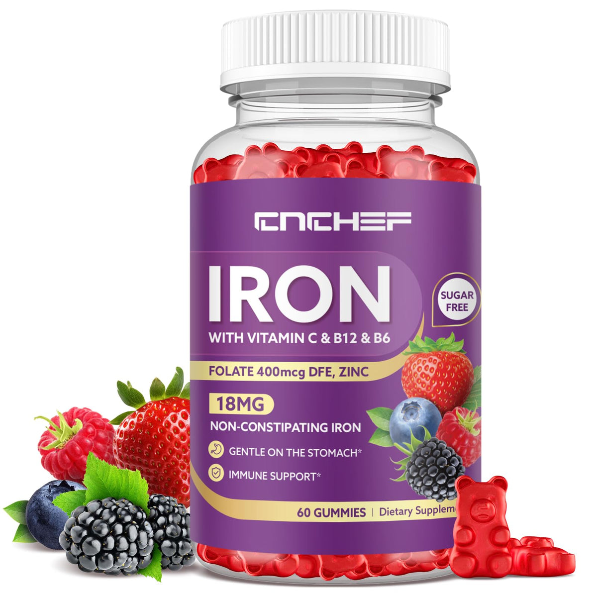 CNCHEF Iron Gummies front view with mixed berry flavour