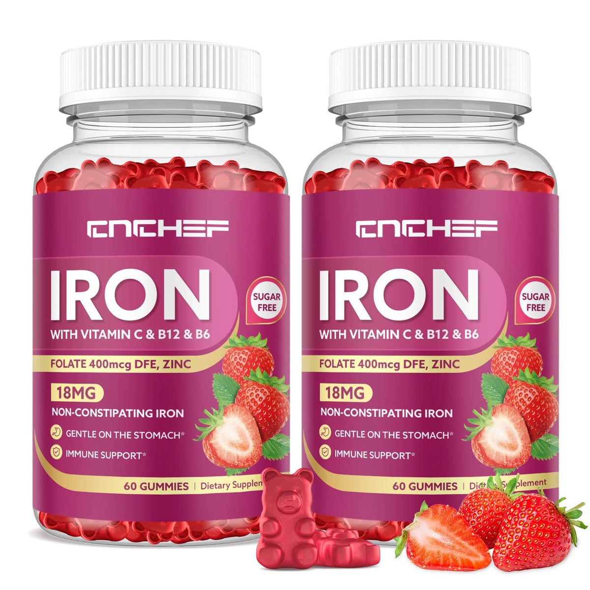 CNCHEF Iron Gummies front view with strawberry flavour