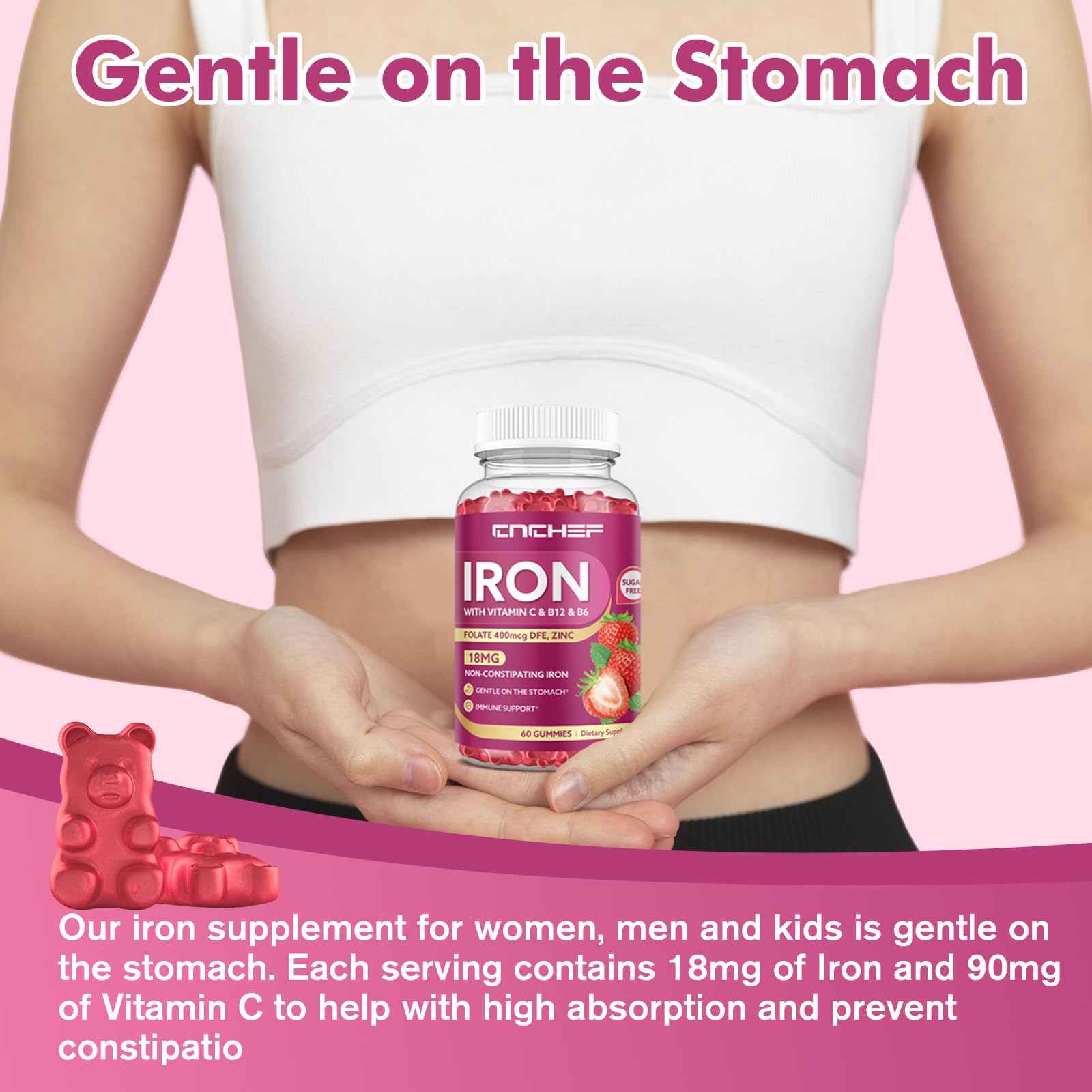 CNCHEF Iron Gummies nutritional information on packaging