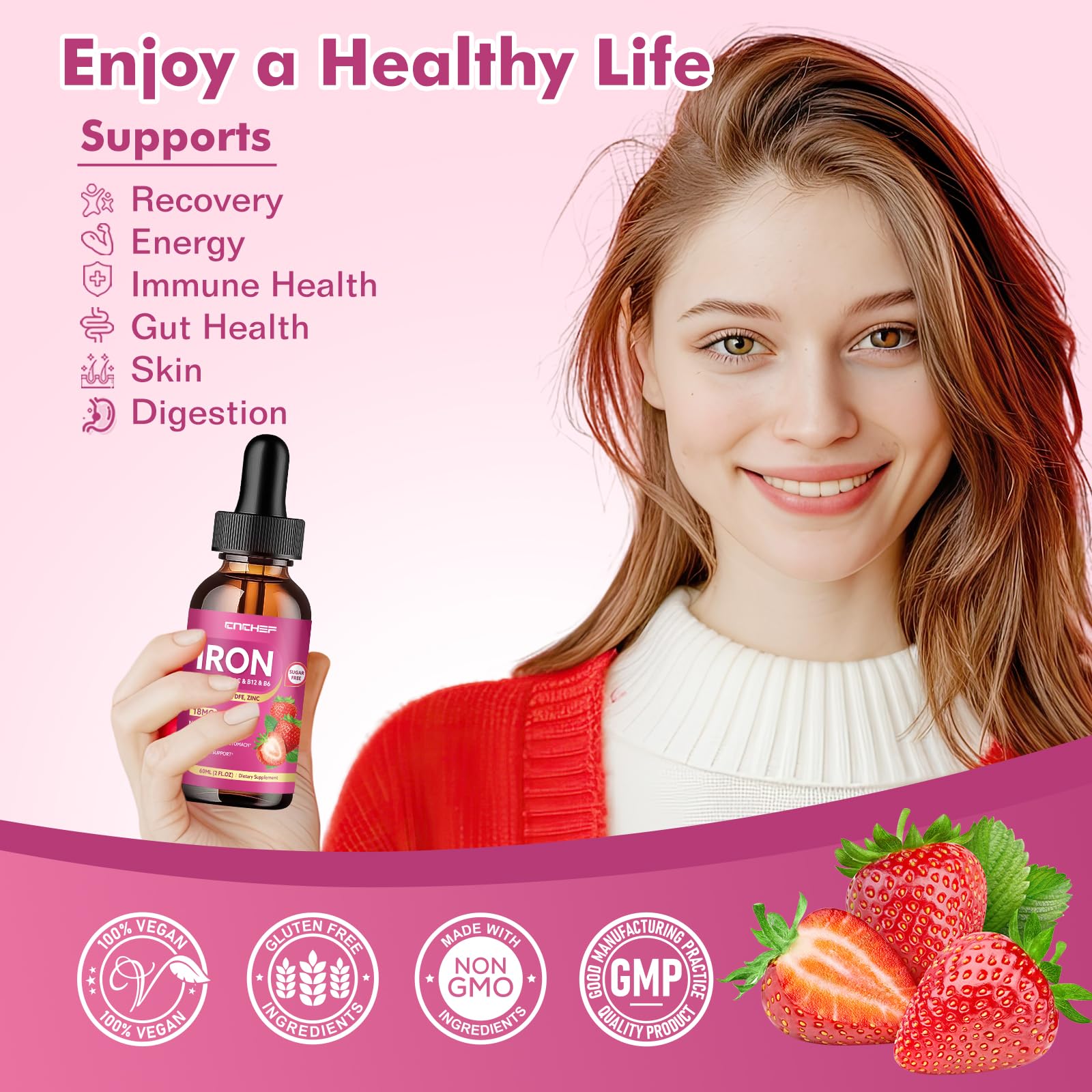 CNCHEF Iron Supplement Liquid bottle side view