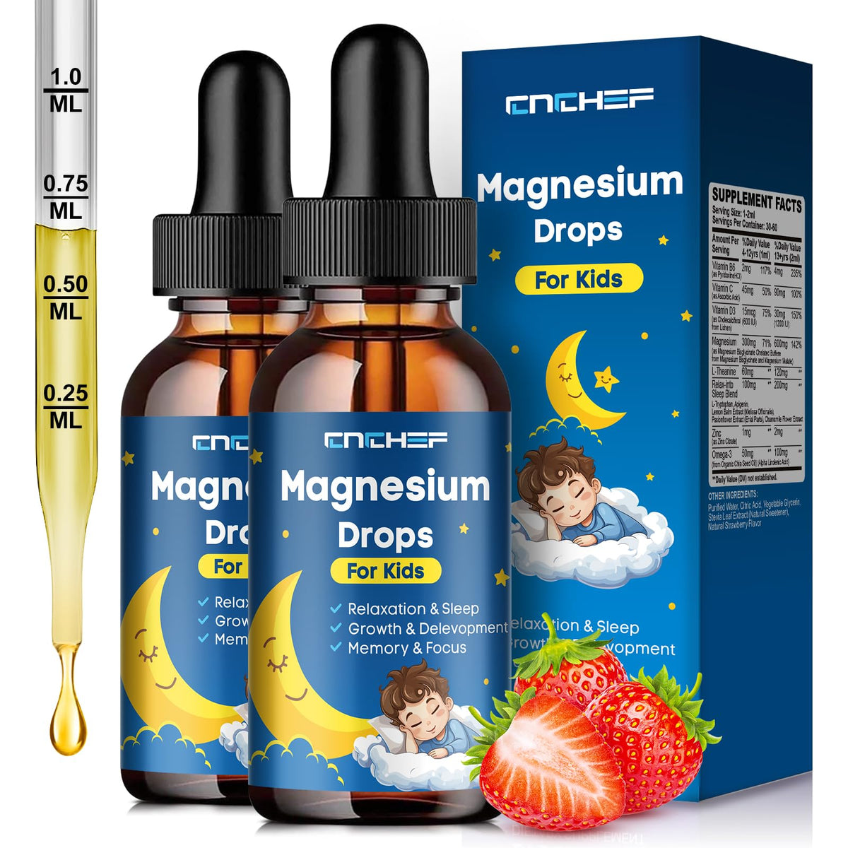 CNCHEF Liquid Magnesium Drops 136g front view with strawberry flavour