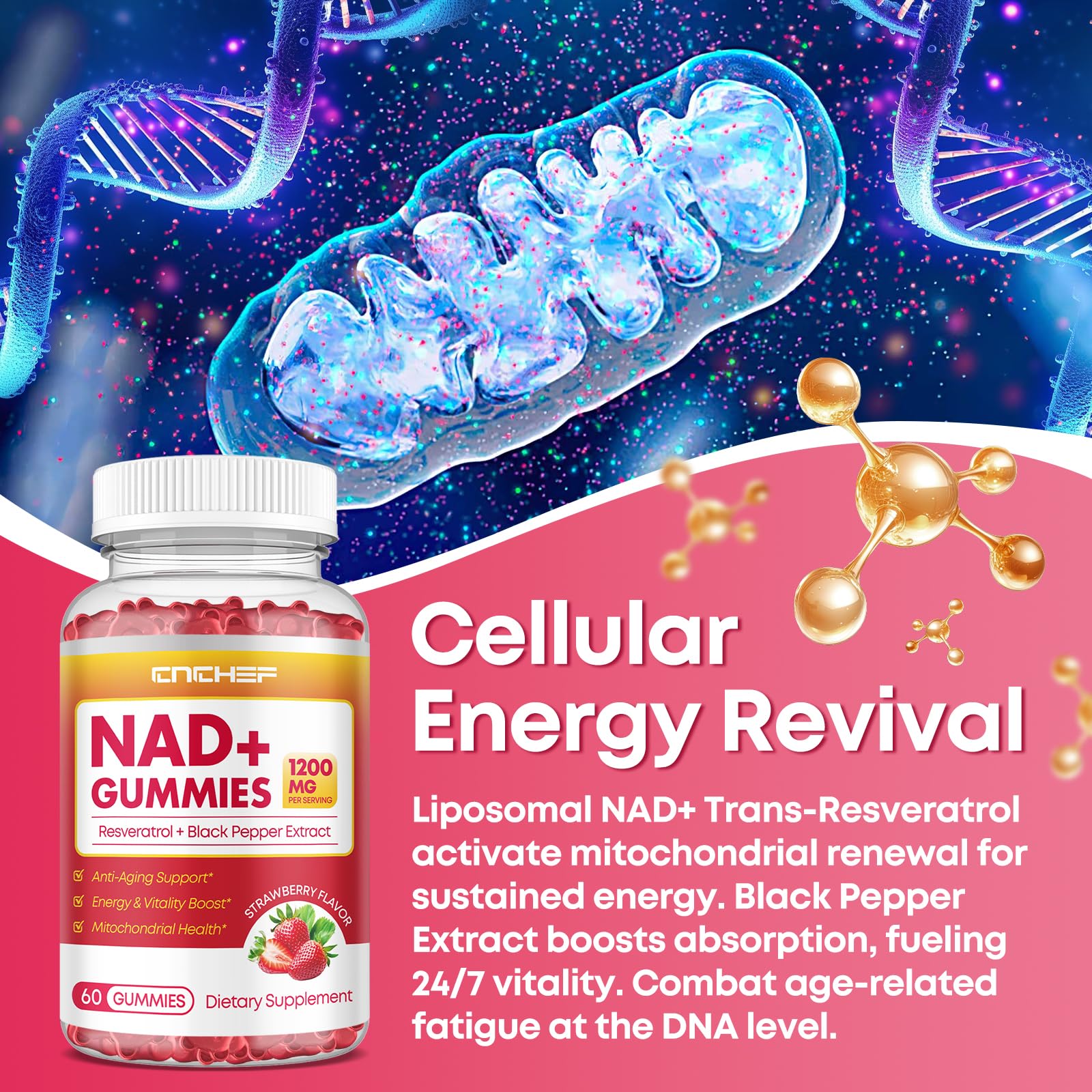 CNCHEF NAD Gummies 1200mg lifestyle scene with gummies on a table