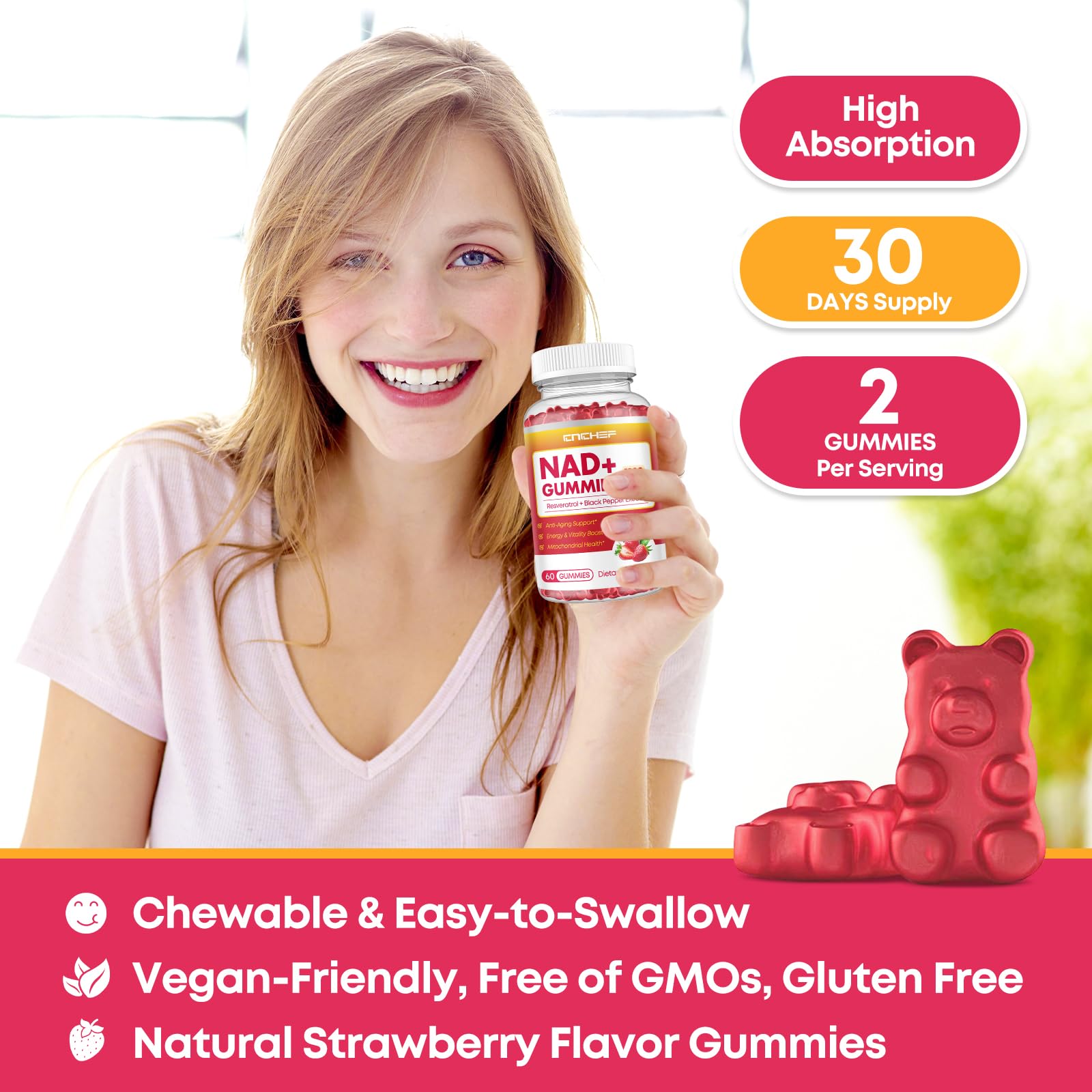 CNCHEF NAD Gummies 1200mg nutritional information on packaging