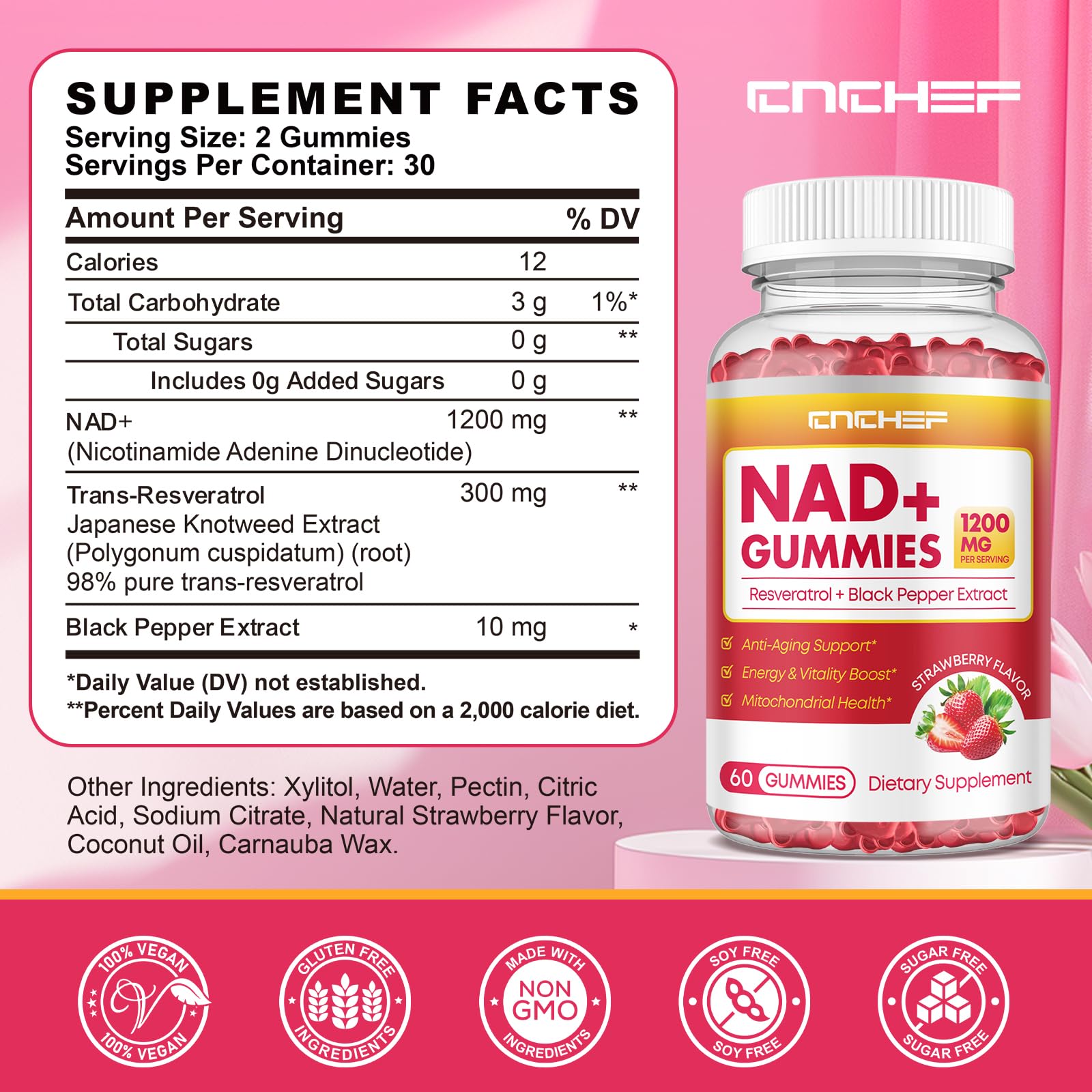 CNCHEF NAD Gummies 1200mg opened package with gummies visible