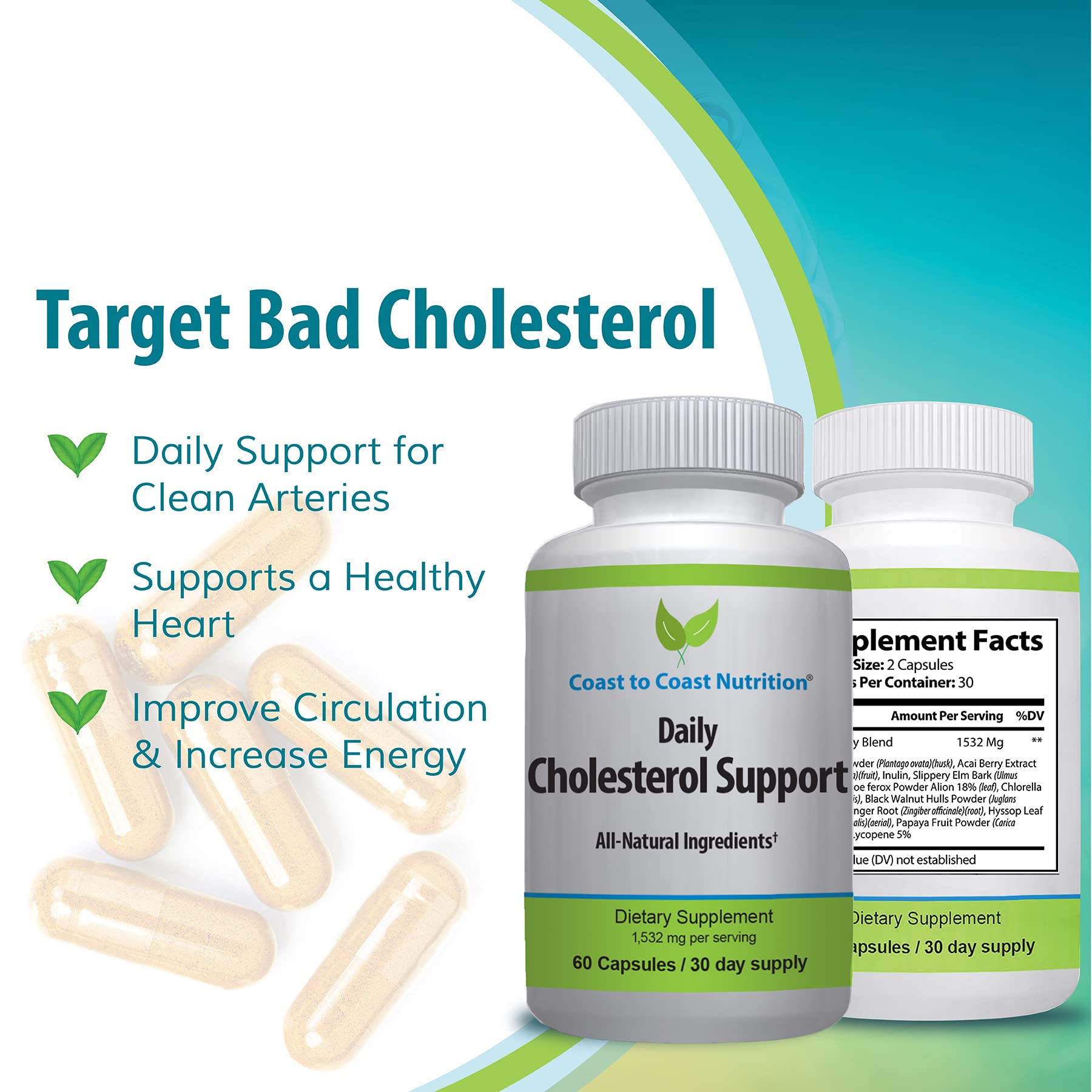 Coast to Coast Nutrition Cholesterol Support Supplement back view