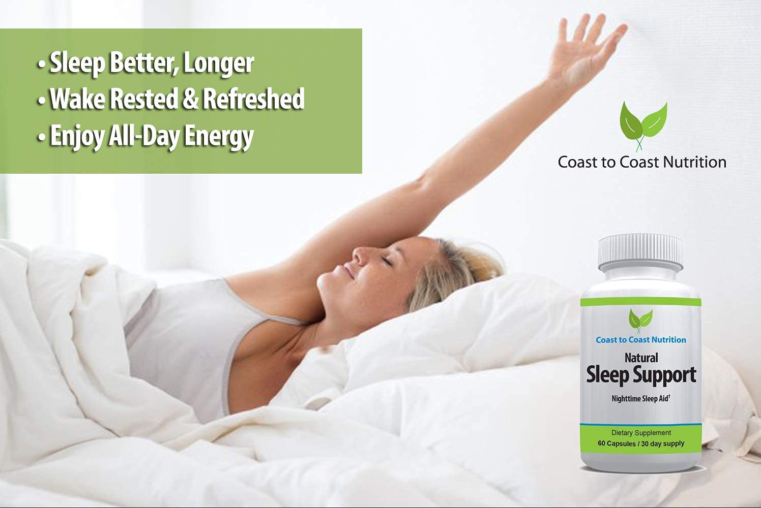 Coast to Coast Nutrition Supplement capsules on a wooden surface