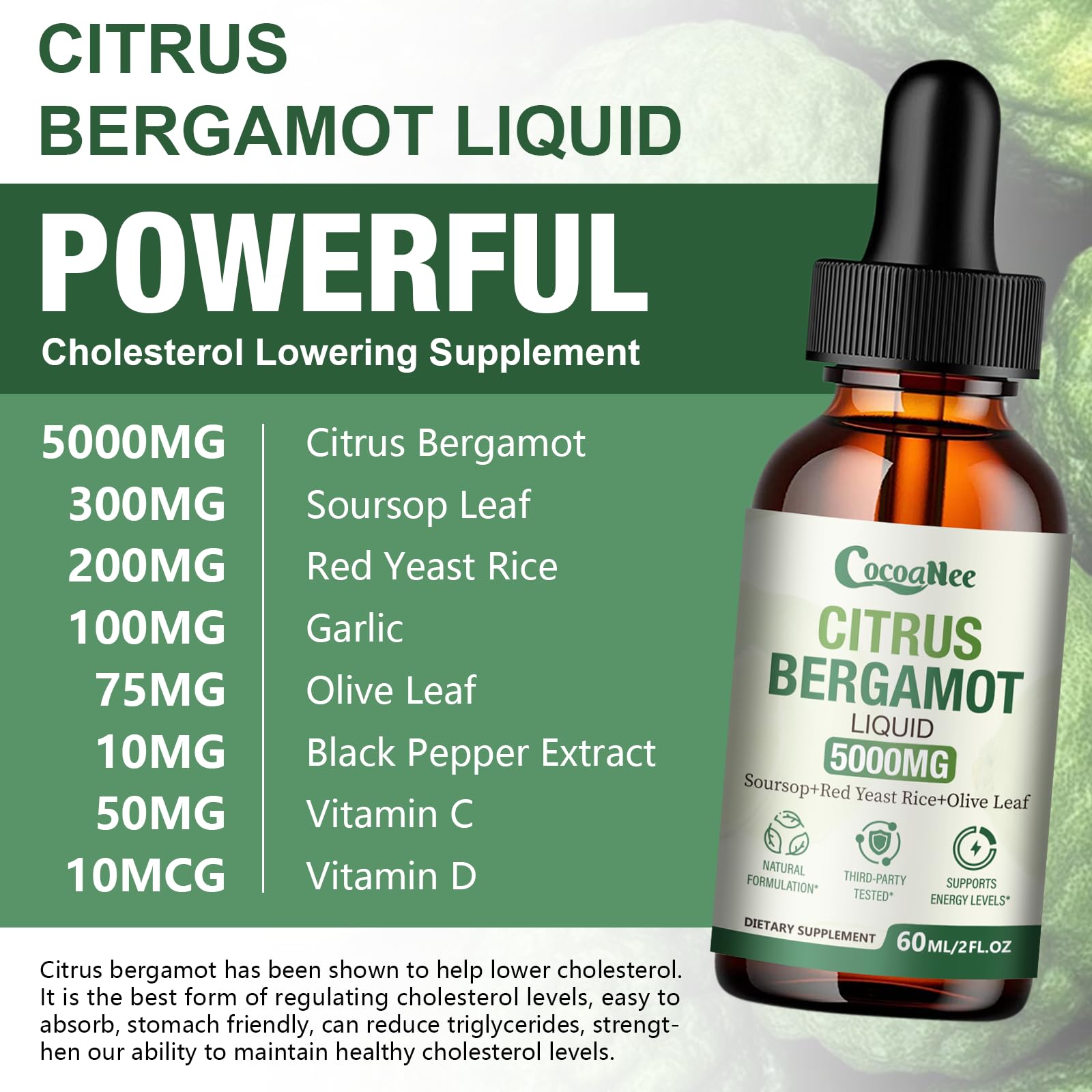 CocoaNee Citrus Bergamot Extract 25:1 Liquid Drops with measuring dropper