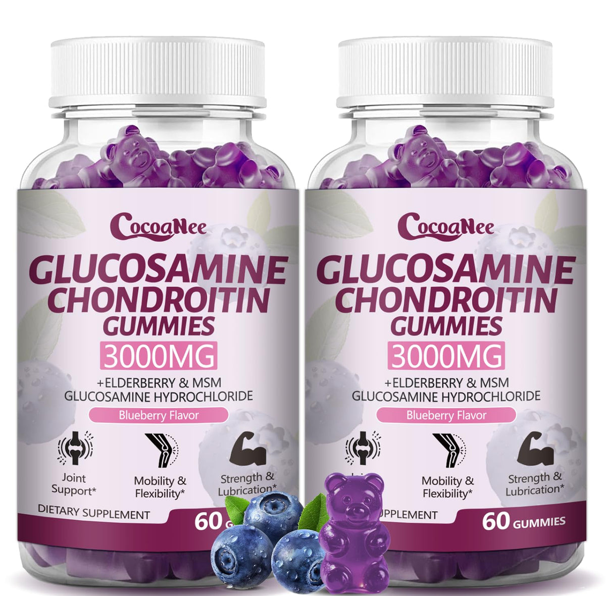 CocoaNee Glucosamine Chondroitin Gummies front view with packaging