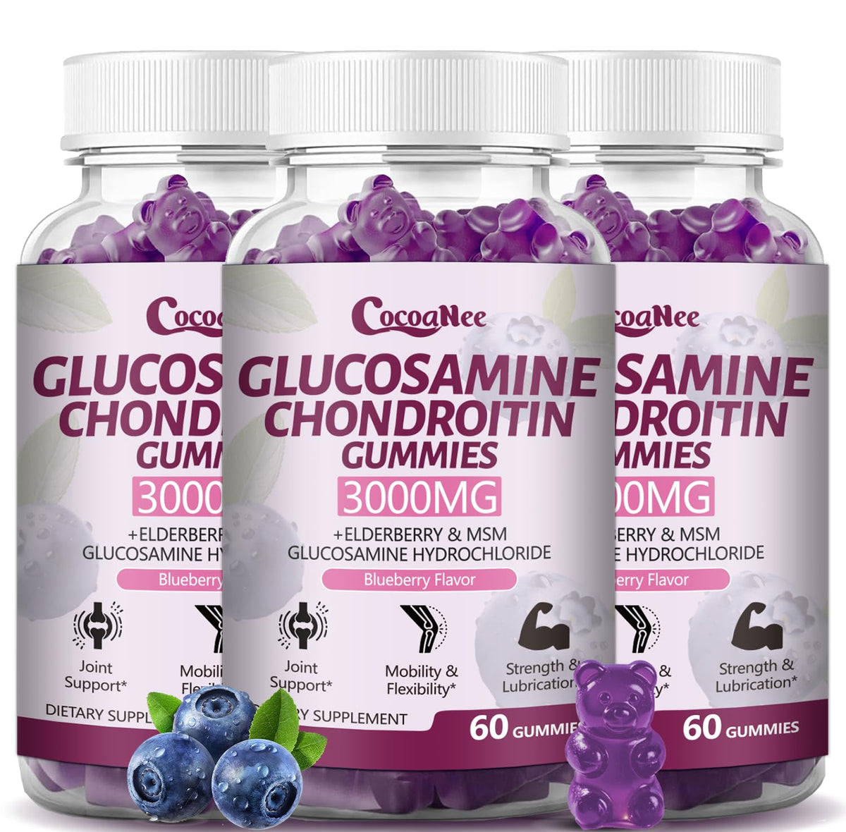 CocoaNee Glucosamine Chondroitin Gummies front view with packaging
