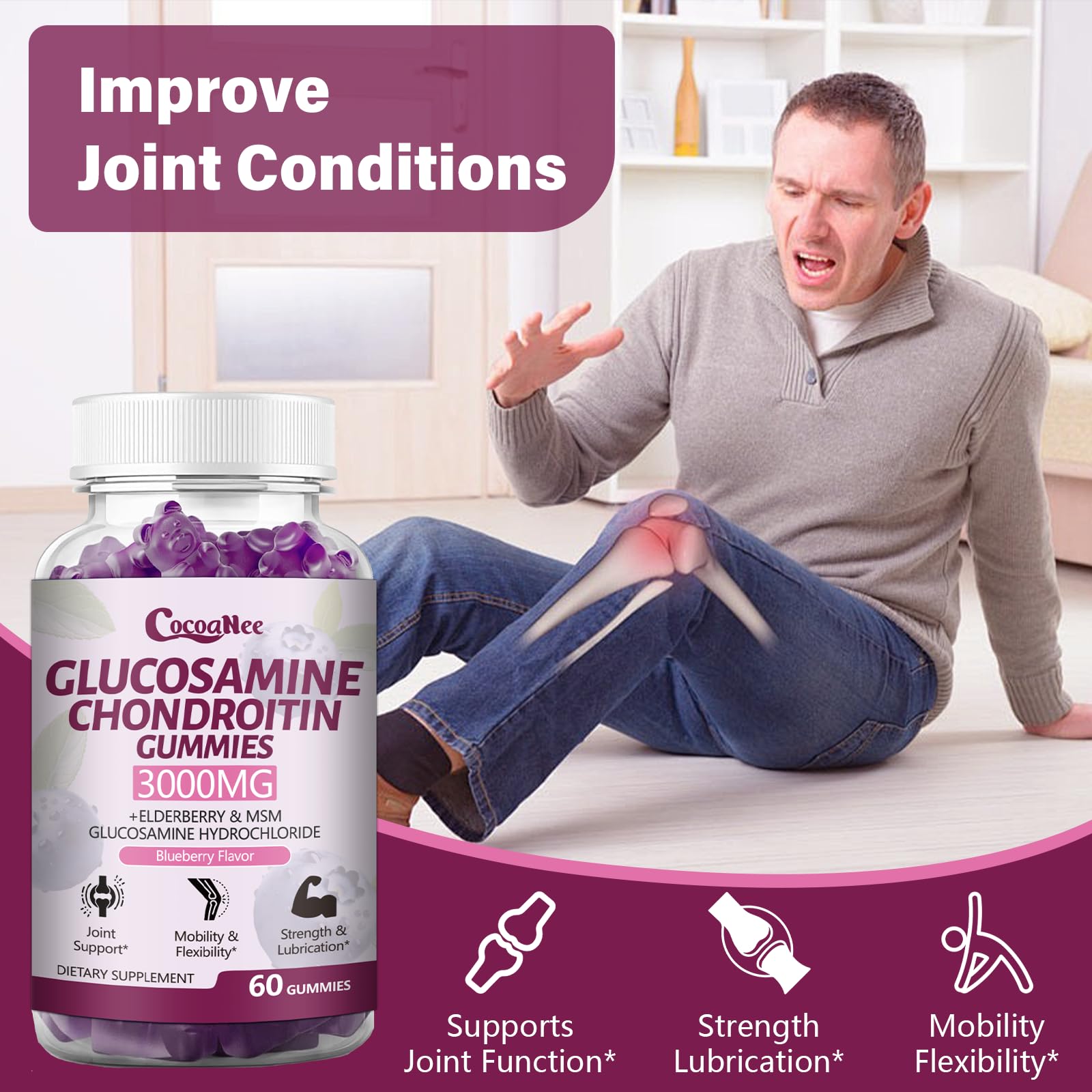 CocoaNee Glucosamine Chondroitin Gummies side view of packaging