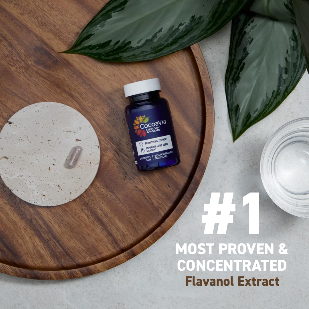 CocoaVia Memory & Focus supplement bottle with 30 capsules