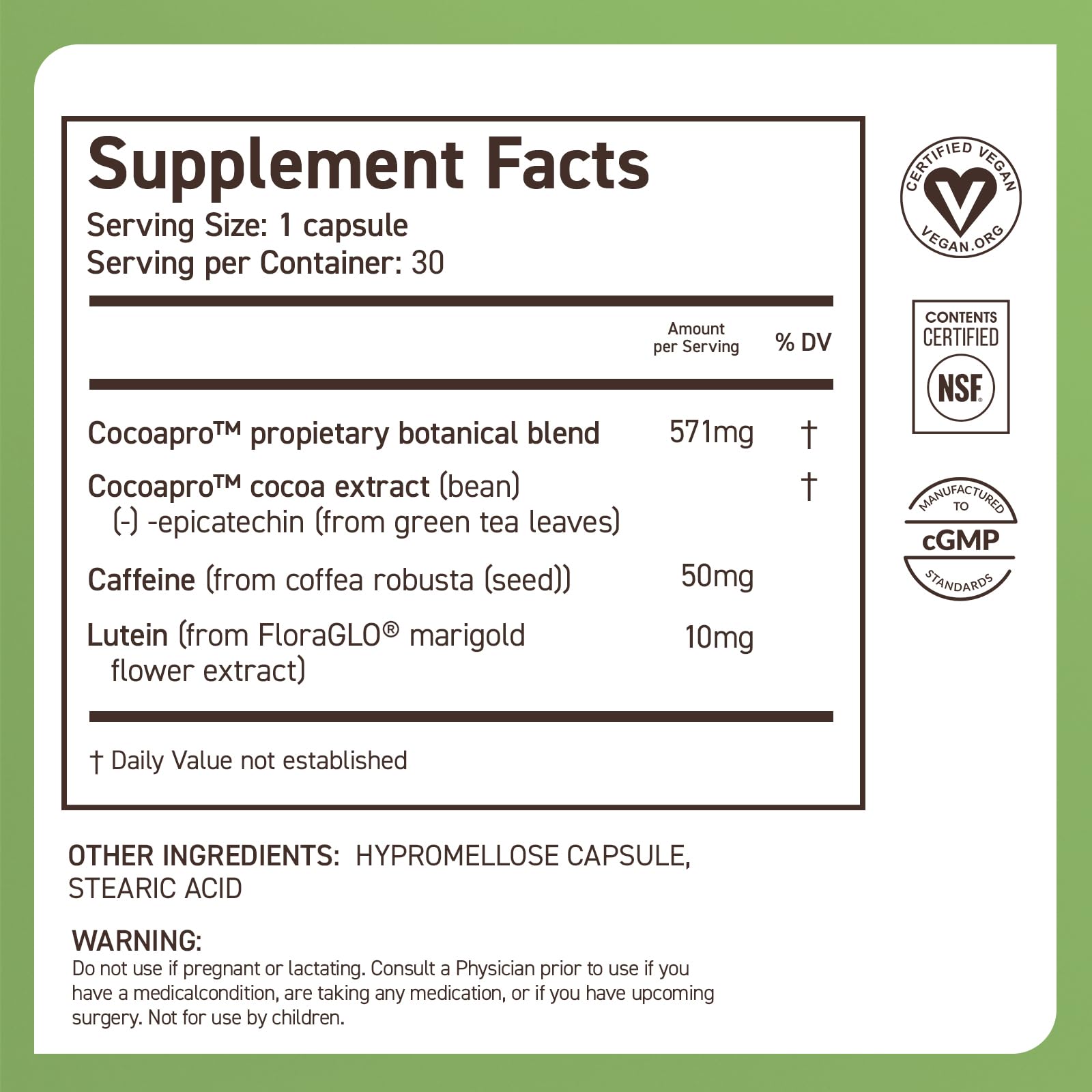 CocoaVia Memory & Focus supplement capsule in hand