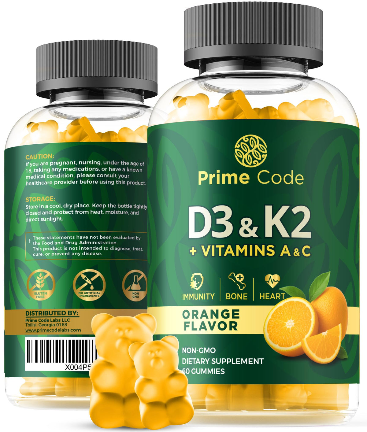 Code Vitamin D3 + K2 Gummies front view, orange flavour