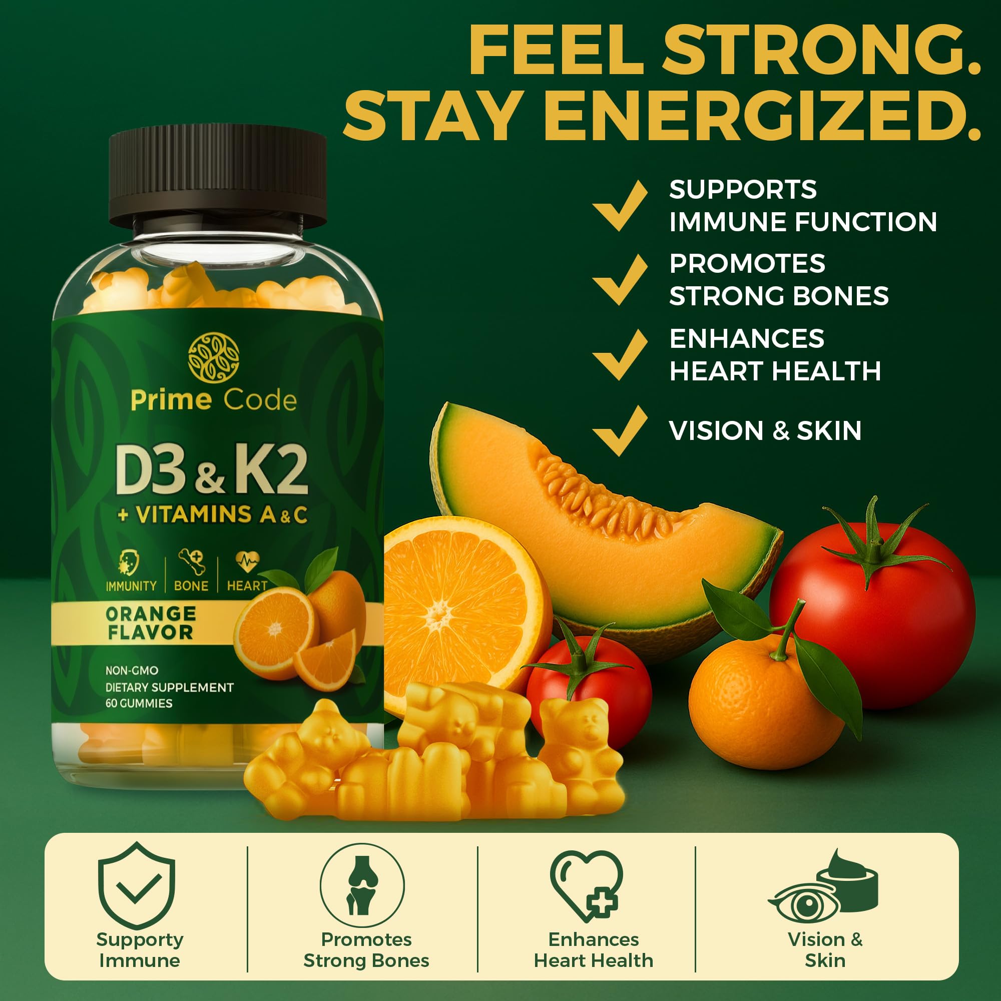 Code Vitamin D3 + K2 Gummies nutritional information on the back