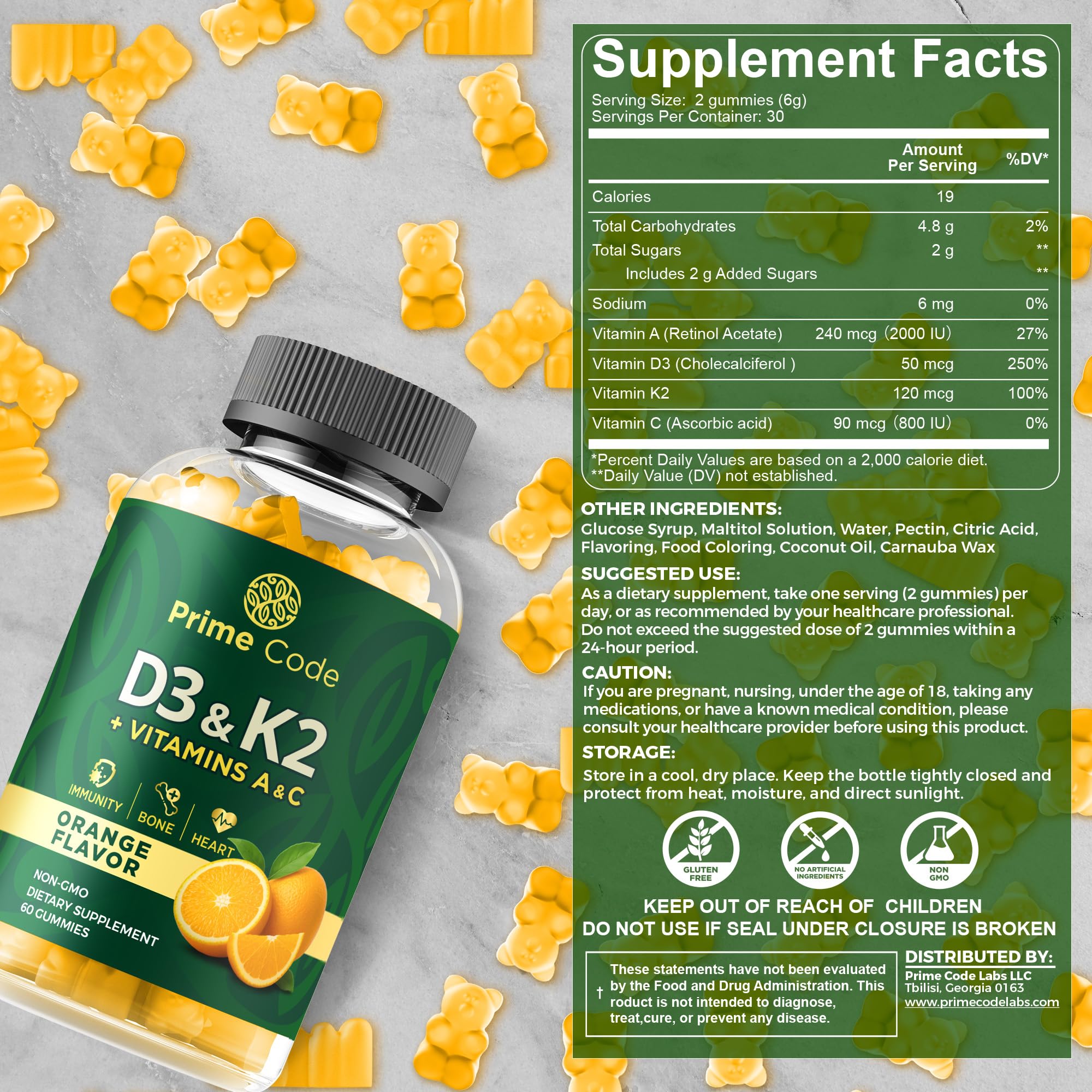 Code Vitamin D3 + K2 Gummies side view showing packaging