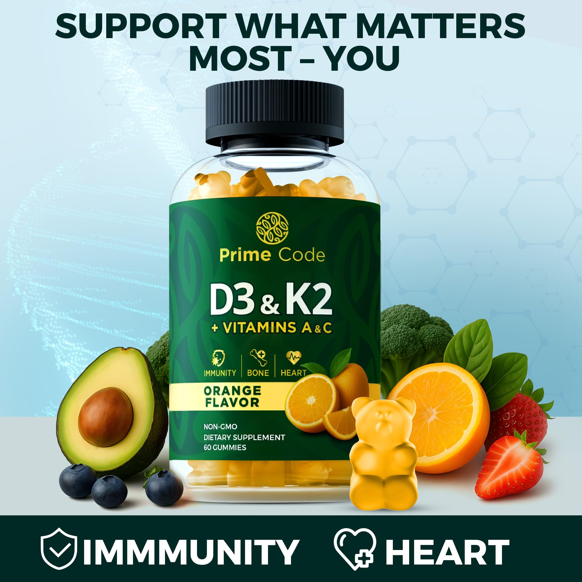 Code Vitamin D3 + K2 Gummies with fresh oranges
