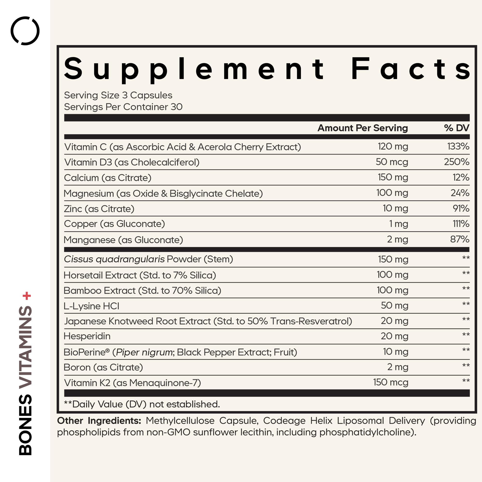 Codeage Bones Vitamins+ capsules in a bottle