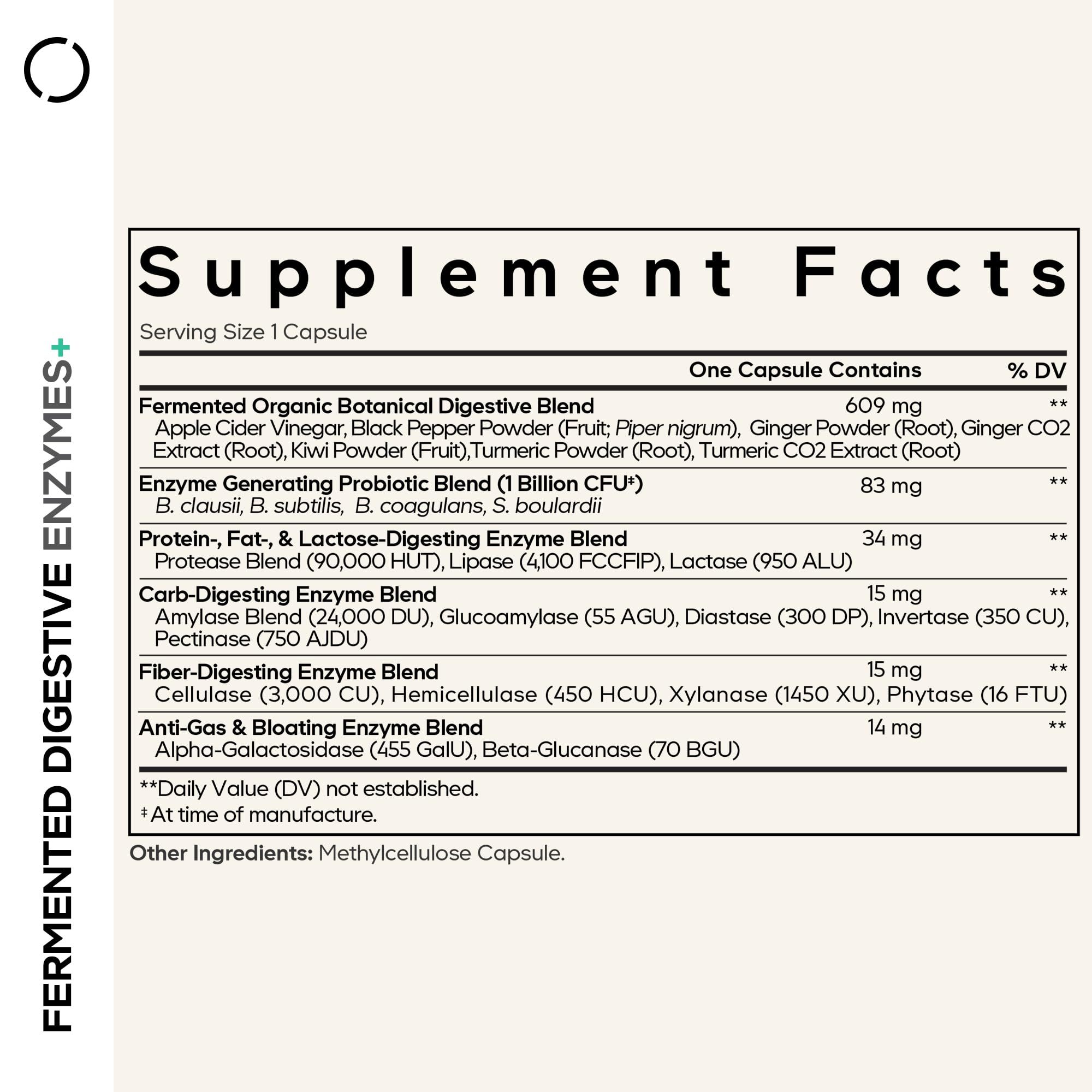 Codeage Fermented daily Enzymes+ 90 Capsules back view