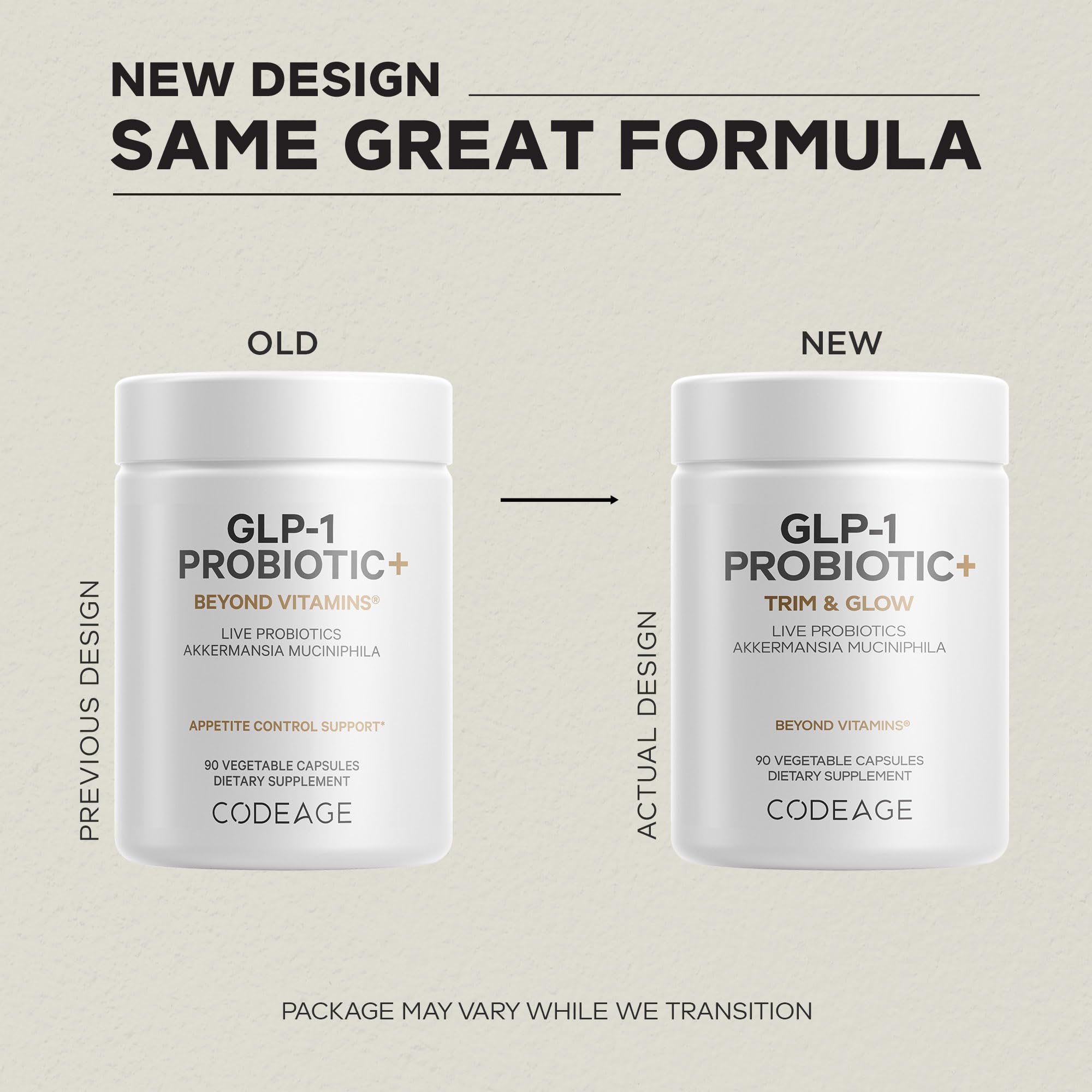 Codeage GLP-1 Probiotic+ capsules on a wooden table