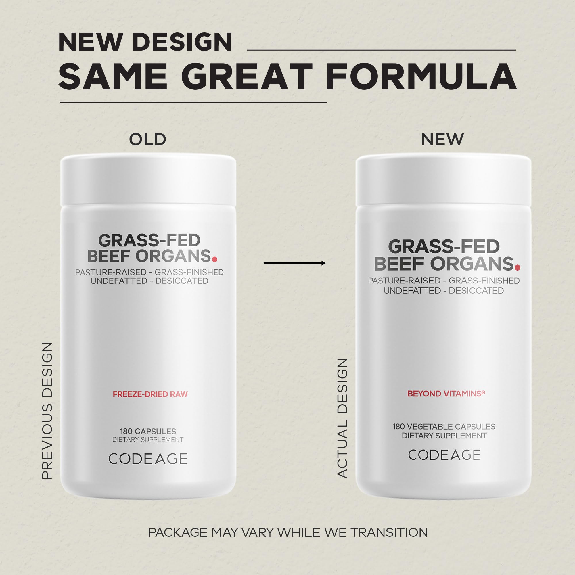Codeage Grass-Fed Beef Organs Supplement nutritional information