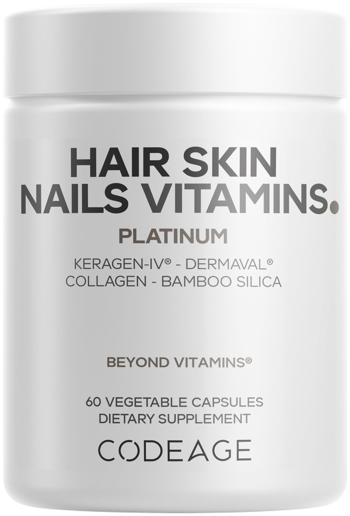 Codeage Hair Skin Nails Platinum supplement bottle front view