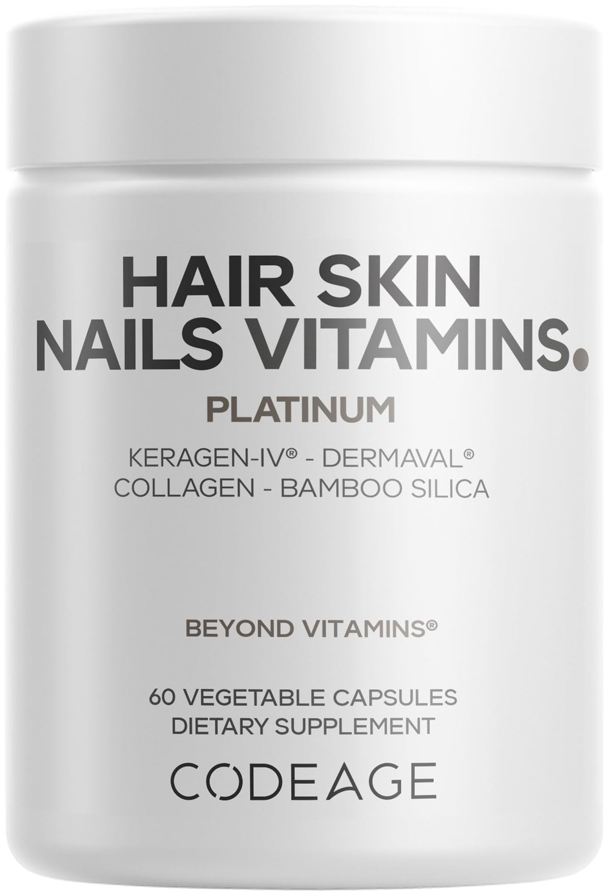 Codeage Hair Skin Nails Platinum supplement bottle front view