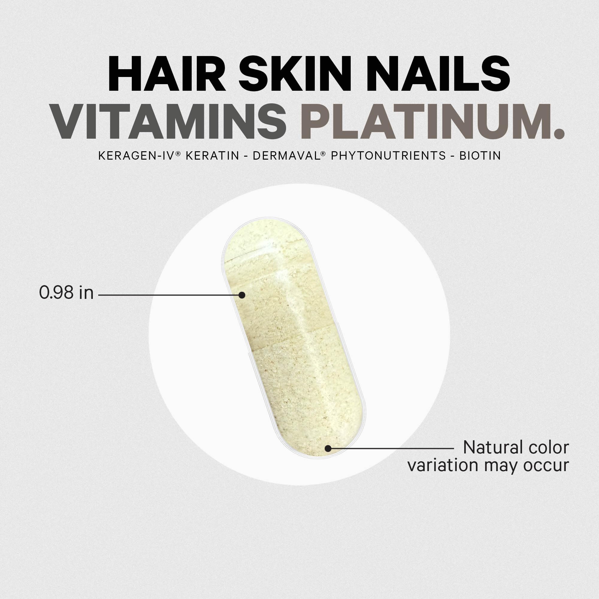 Codeage Hair Skin Nails Platinum supplement bottle on a marble countertop