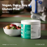 Codeage Instantfood Five A Day bottle with a green plant background