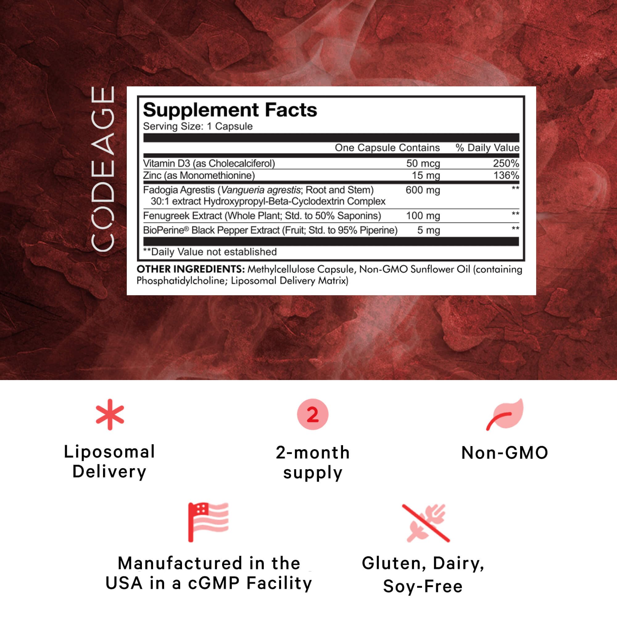 Codeage Liposomal Fadogia Agrestis supplement capsules close-up