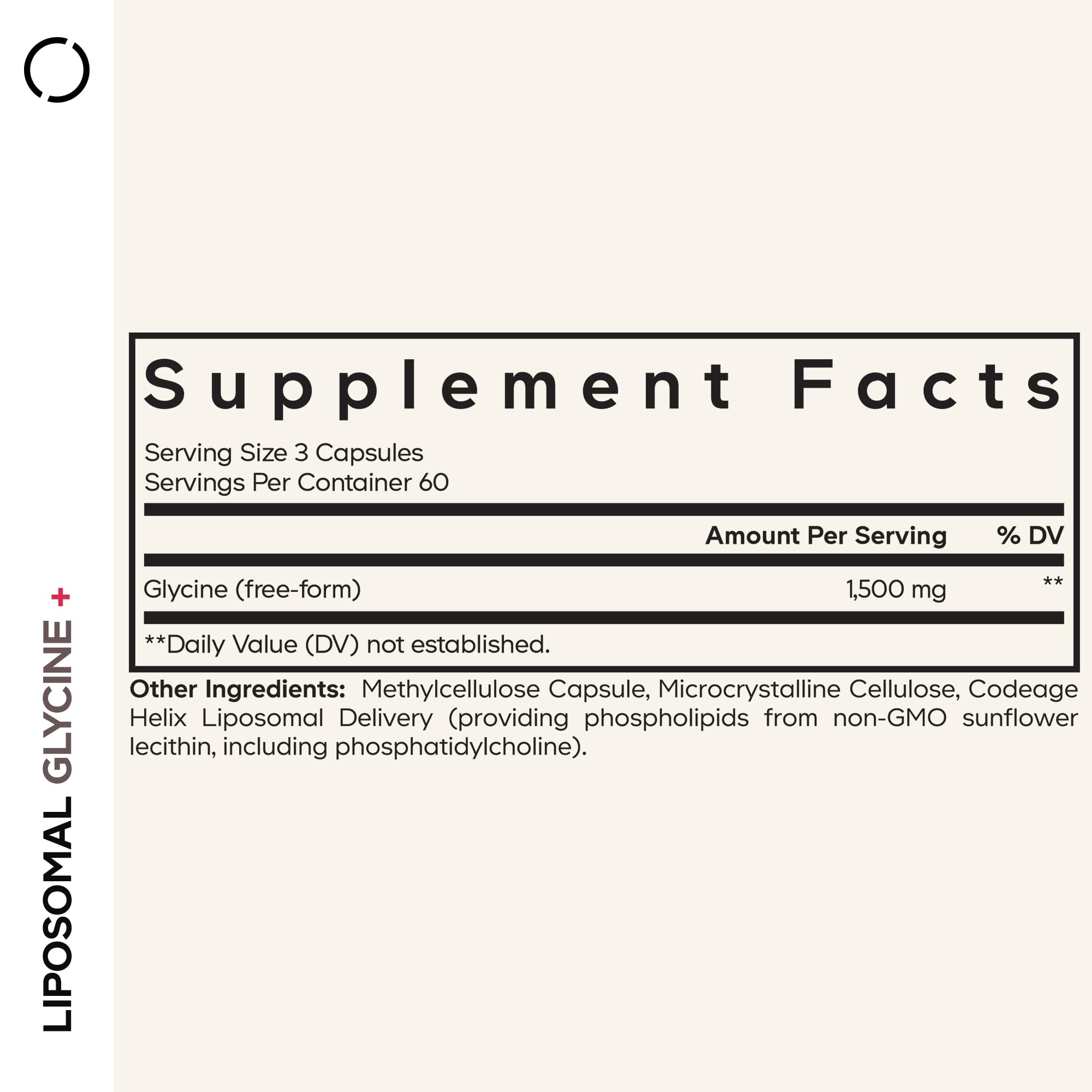 Codeage Liposomal Glycine+ bottle side view showing label