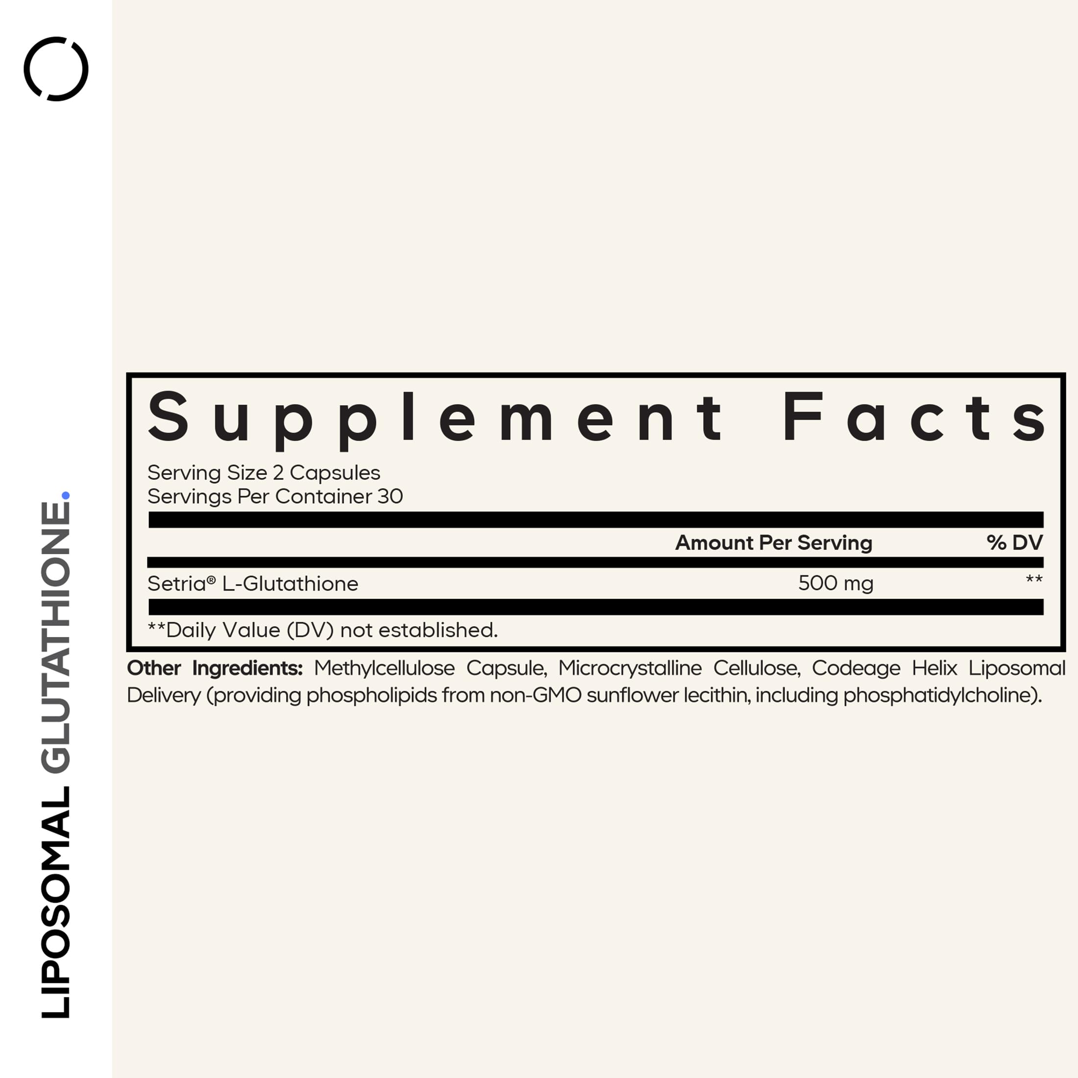 Codeage Liposomal L-Glutathione 500mg capsules side view