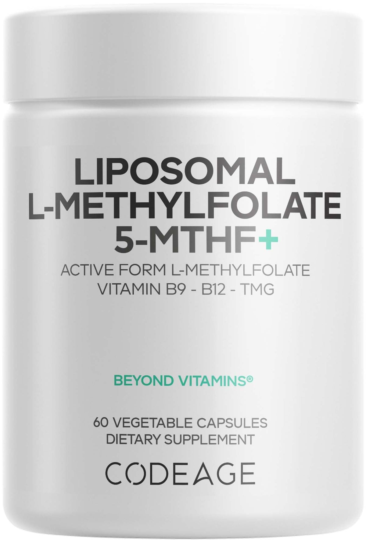 Codeage Liposomal L-Methylfolate 5-MTHF+ Vitamin B9 supplement front view